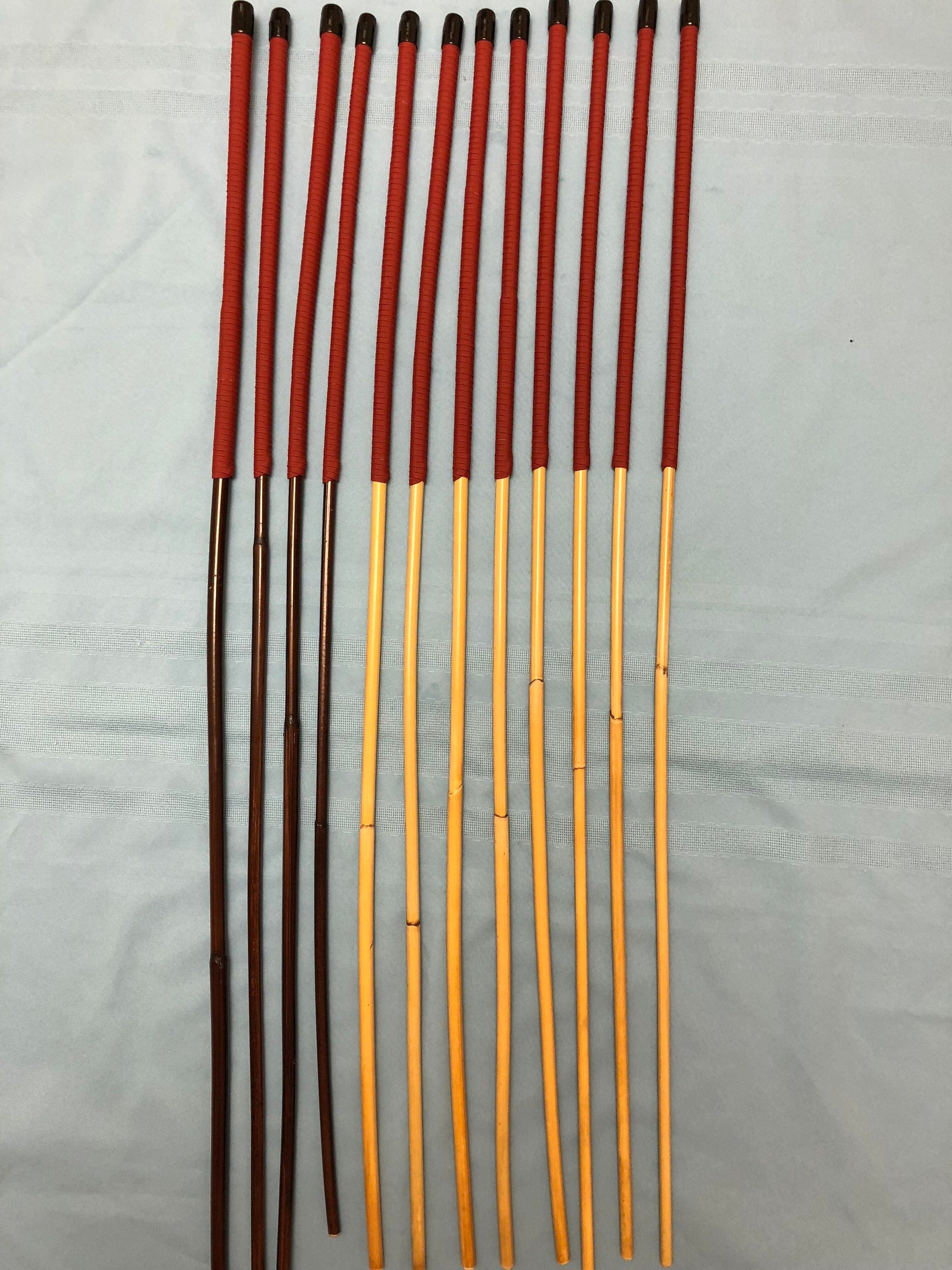 Set of 12 Whippy Smoked Dragon Canes / Classic Dragon Canes / Thin Stingy Canes / Falaka Canes -  Red Paracord Handles