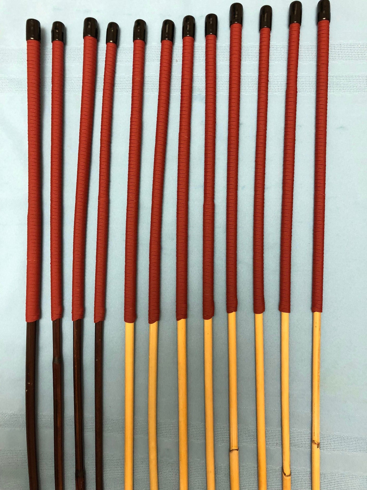 Set of 12 Whippy Smoked Dragon Canes / Classic Dragon Canes / Thin Stingy Canes / Falaka Canes - Red Paracord Handles