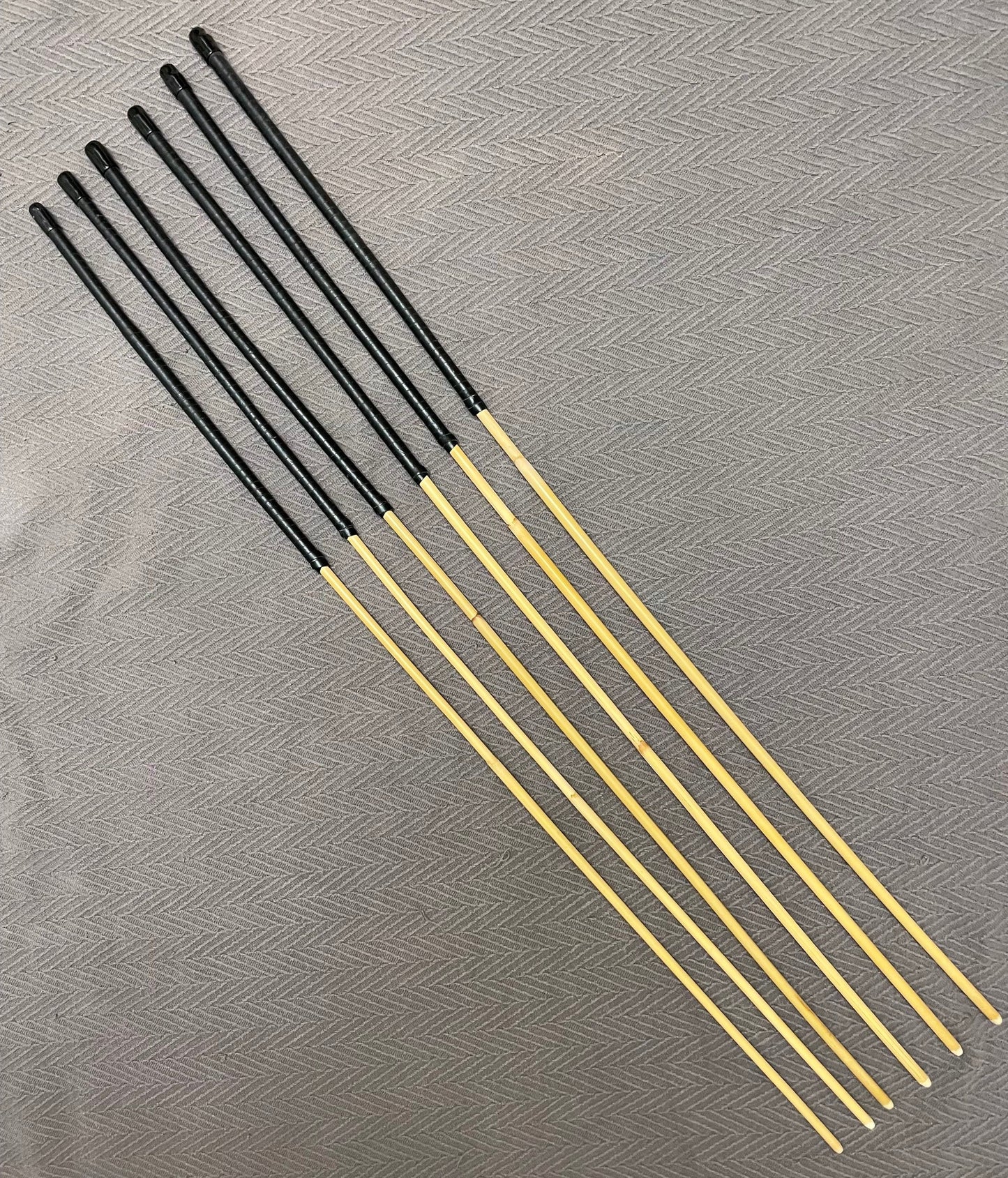 Set of 6 Whippy Swishy Thin Dragon Canes / School Canes / Bastinado Canes with Black Kangaroo Leather Handles - 95 cms Length