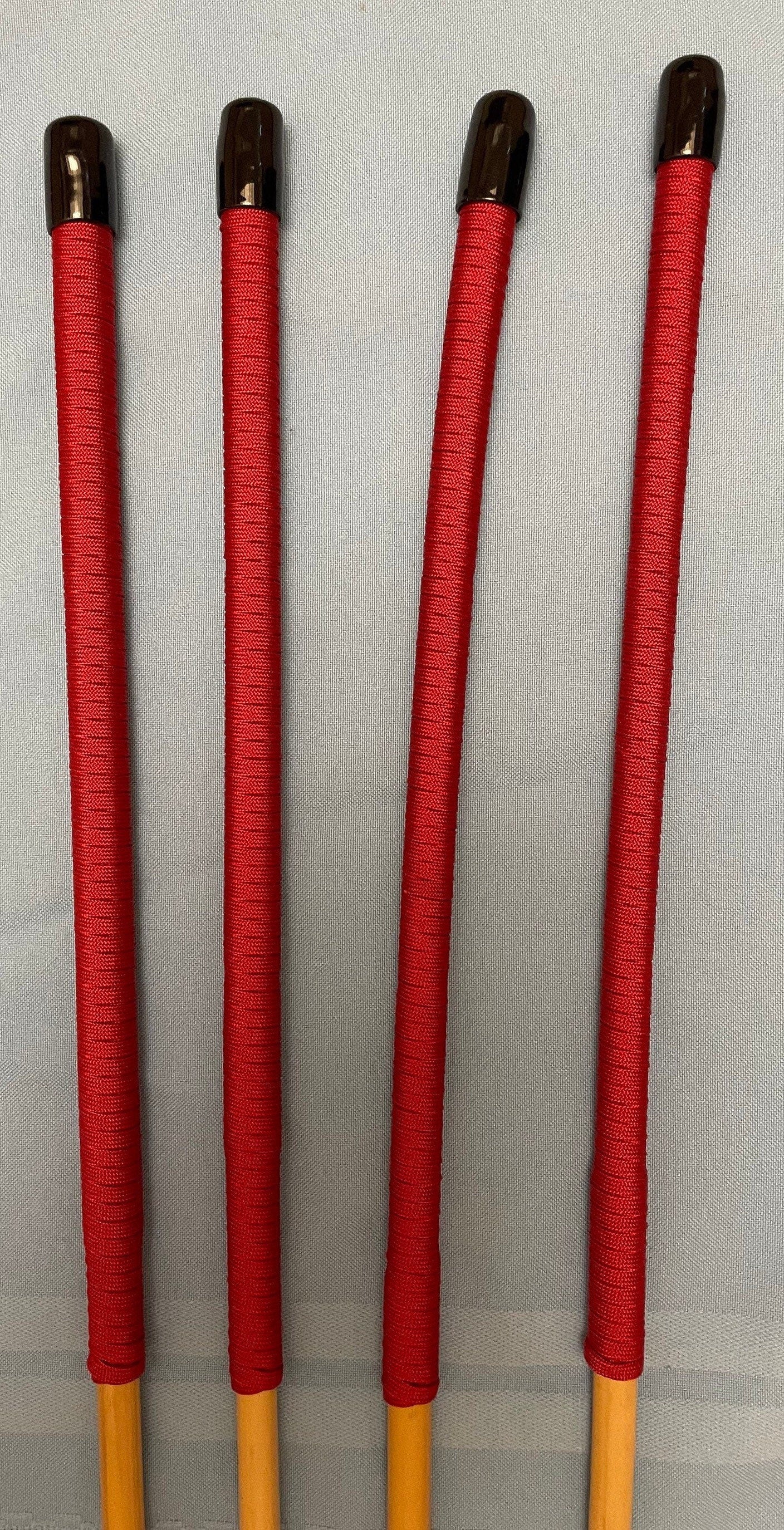 Knotless Dragon Canes / No Knot Dragon Canes / School Canes Set of 4 - 82 - 84 cms L & 9-9.5/10-10.5/11-11.5/12-12.5 mm D - IMPERIAL RED Paracord Handles