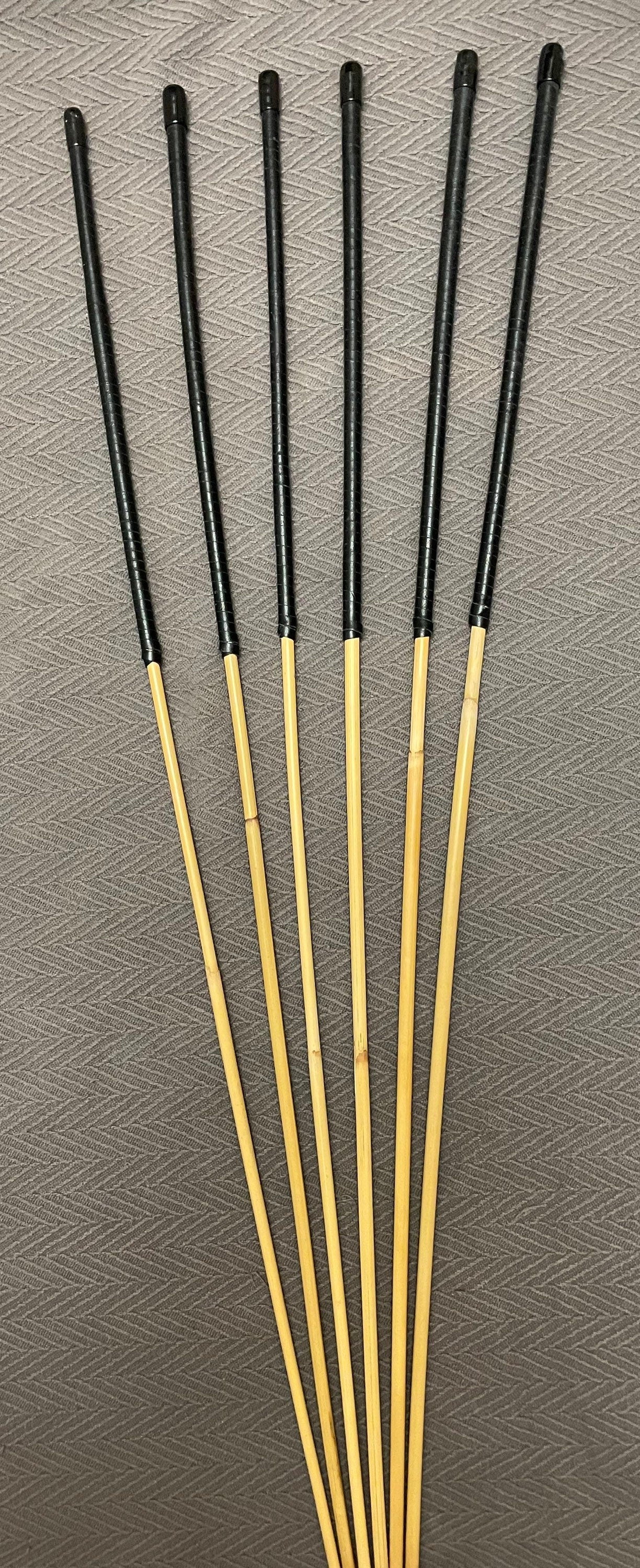 Set of 6 Whippy Swishy Thin Dragon Canes / School Canes / Bastinado Canes with Black Kangaroo Leather Handles - 95 cms Length