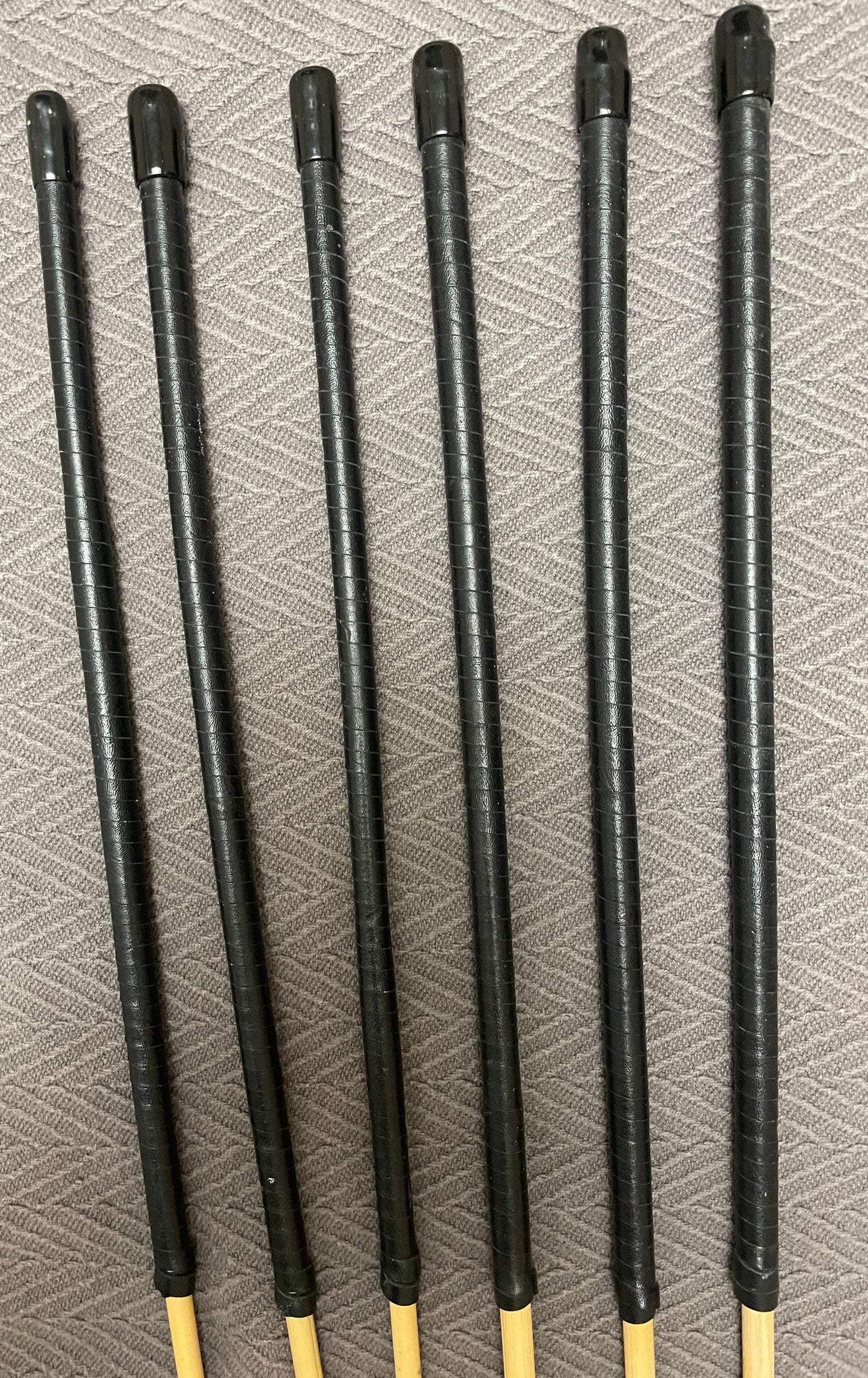 Set of 6 Whippy Swishy Thin Dragon Canes / School Canes / Bastinado Canes with Black Kangaroo Leather Handles - 95 cms Length