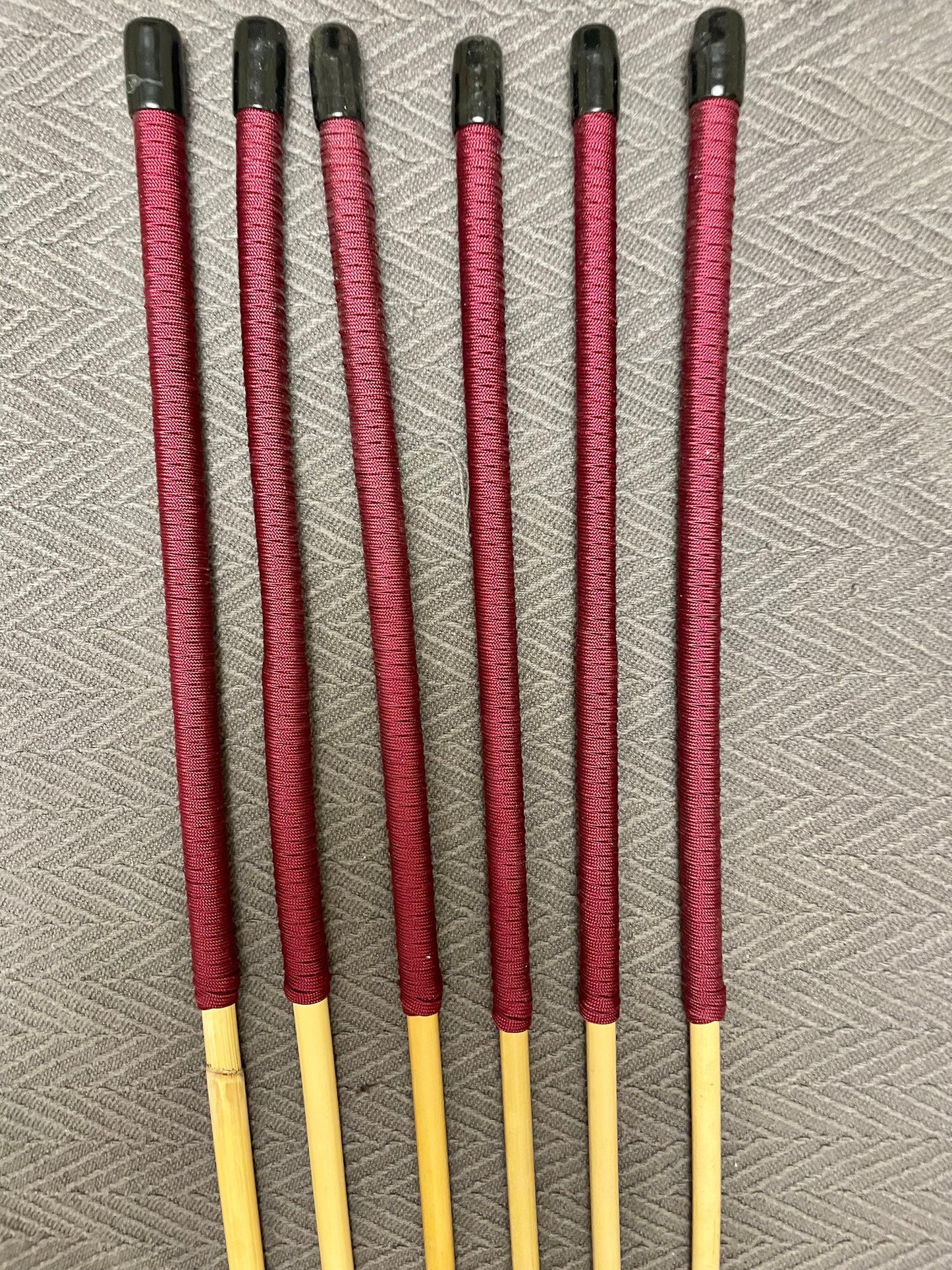 Set of 6 Classic Dragon Rattan Punishment Canes / School Canes with Burgundy Paracord Handles