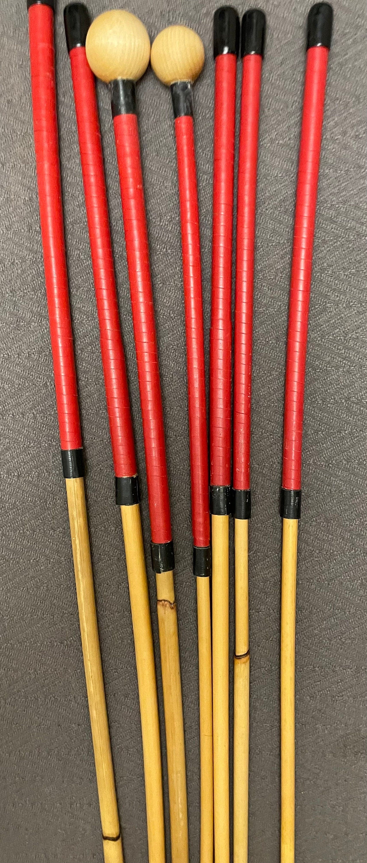 The Professional Punitrix Dungeon Set of 7 Classic Dragon Rattan Punishment Canes / School Canes / BDSM Canes - RED Roo Leather Handles