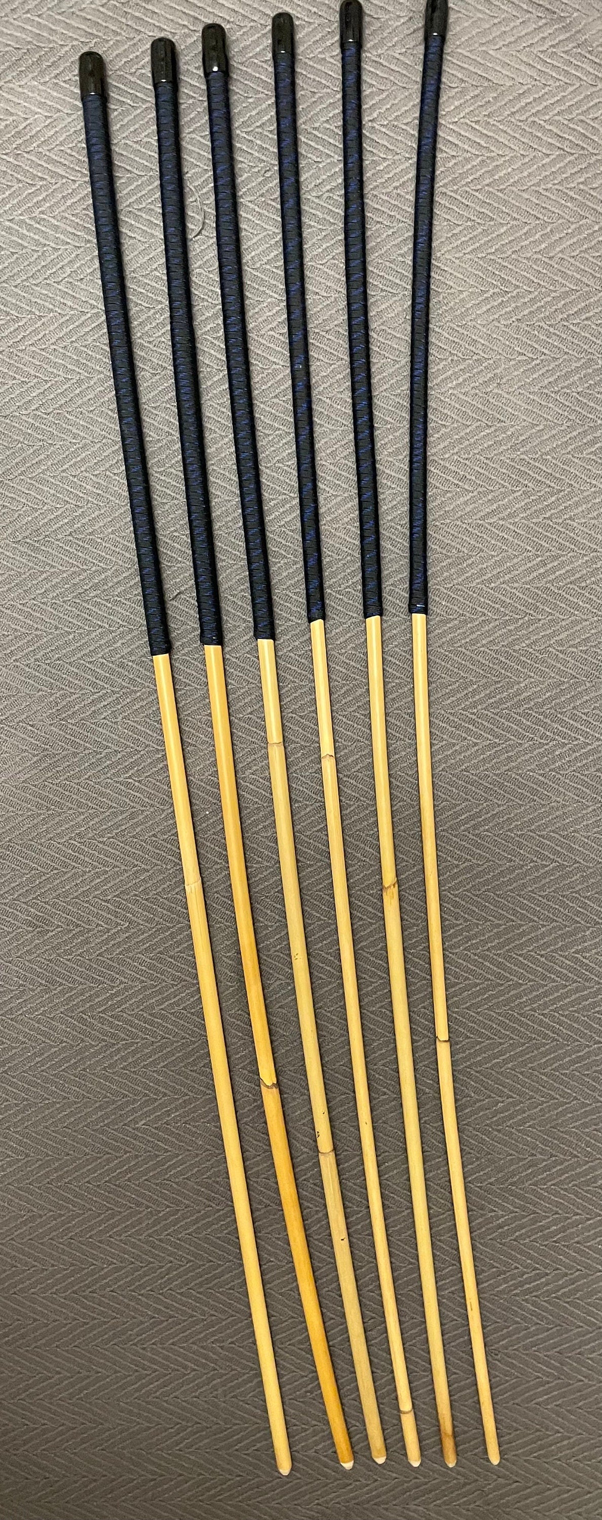 Set of 6 Classic Dragon Rattan Punishment Canes / School Canes / BDSM Canes - 95 cms Length - Black with Blue Paracord Handles