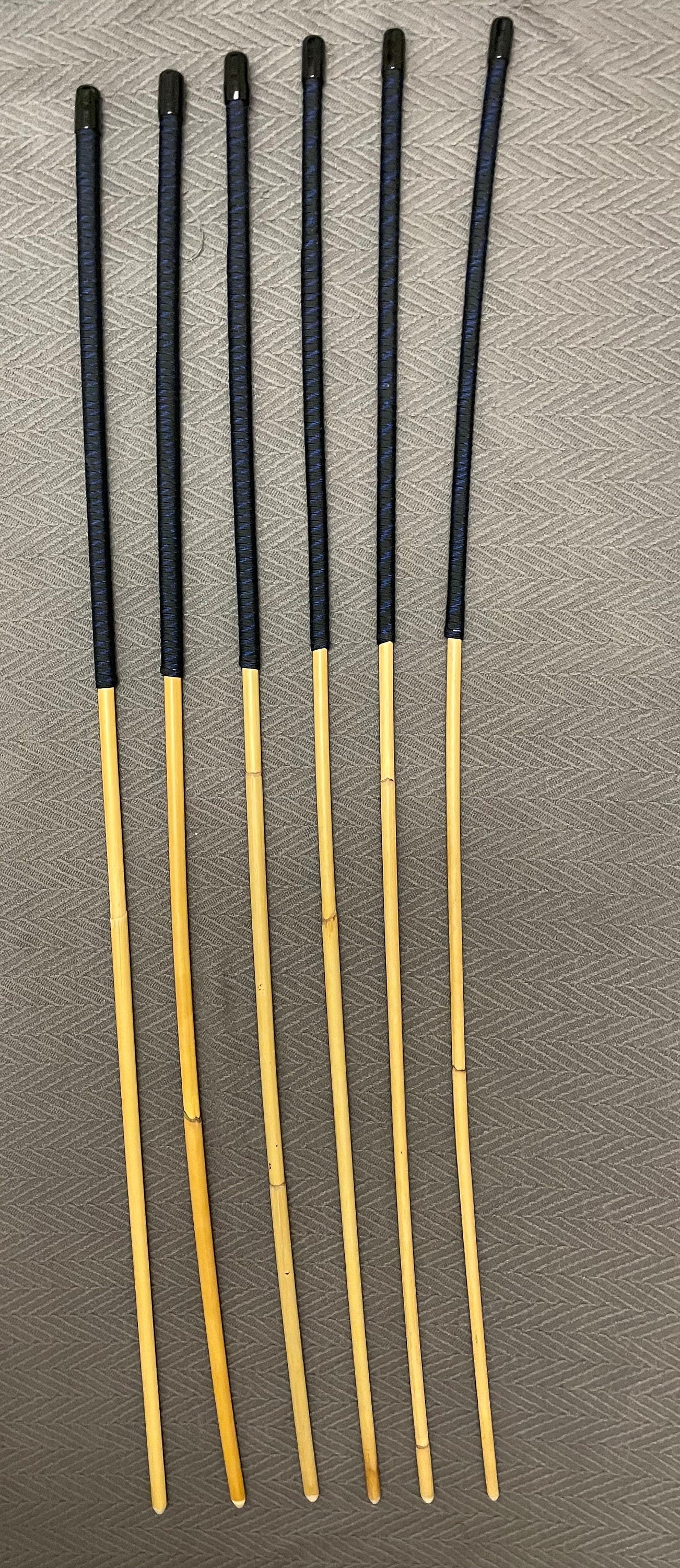 Set of 6 Classic Dragon Rattan Punishment Canes / School Canes / BDSM Canes - 95 cms Length - Black with Blue Paracord Handles