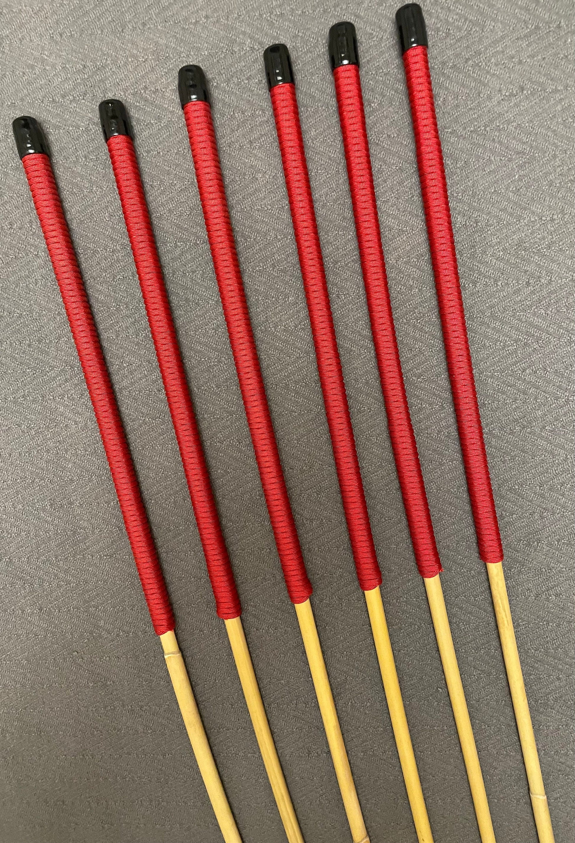 Thick and Thuddy Dragon Cane Set of 6 Rattan Canes / Whipping Canes / BDSM Canes - 100 cms Length - Red Paracord Handles