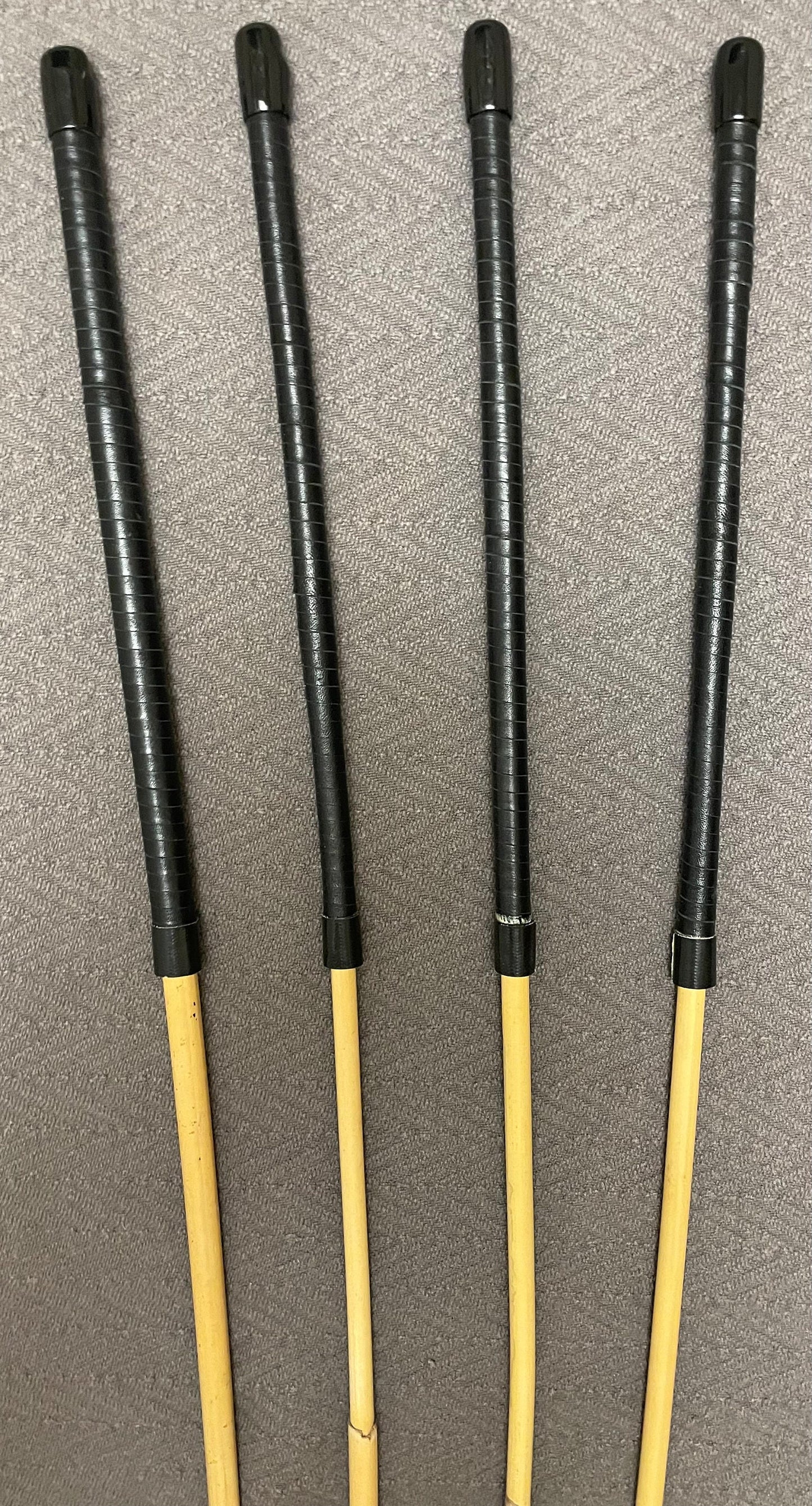 Pro Disciplinarian Set of 4 Classic Dragon Rattan Punishment Canes / Whipping Canes with Black Kangaroo Leather Handles