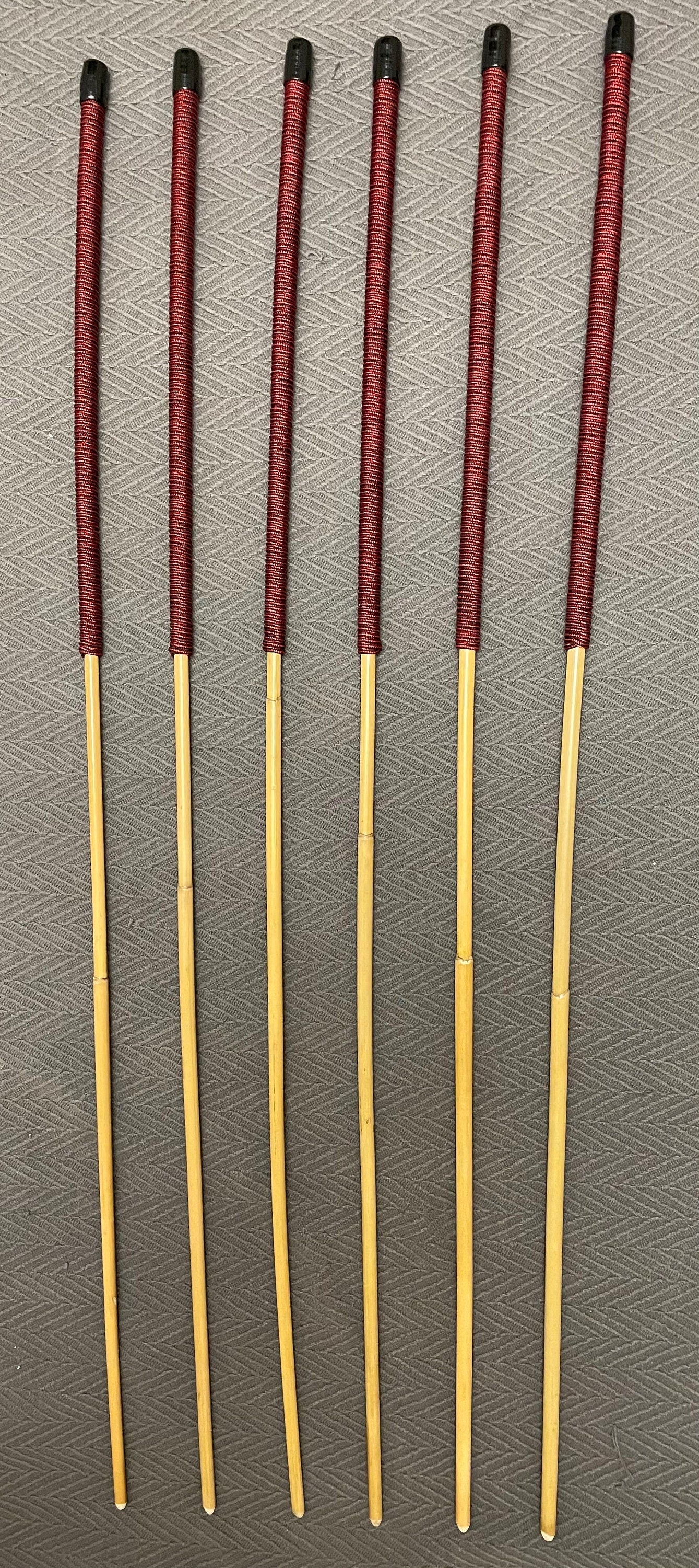 Set of 6 Whippy Swishy Thin Dragon Canes / School Canes / Falaka Canes - 95 cms Length - Burgundy Paracord Handles