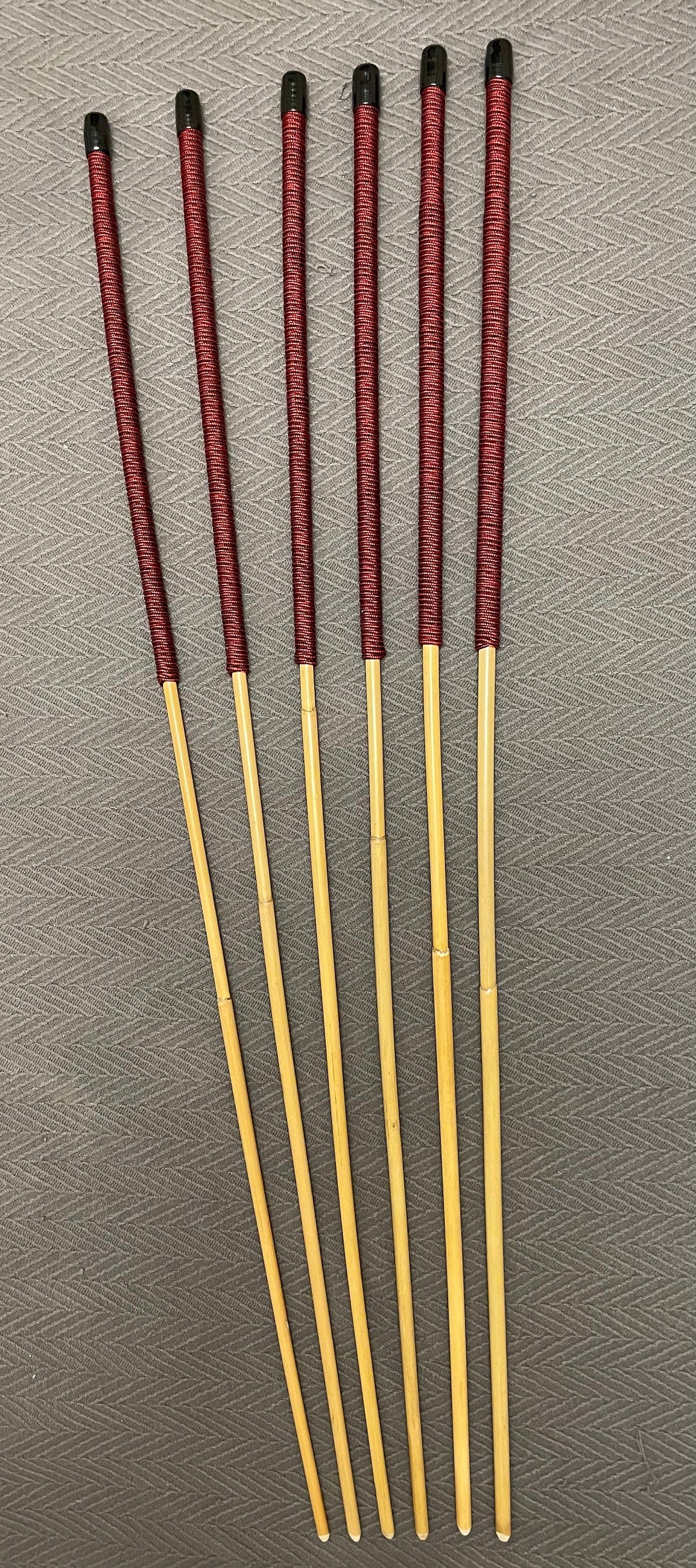 Set of 6 Whippy Swishy Thin Dragon Canes / School Canes / Falaka Canes - 95 cms Length - Burgundy Paracord Handles