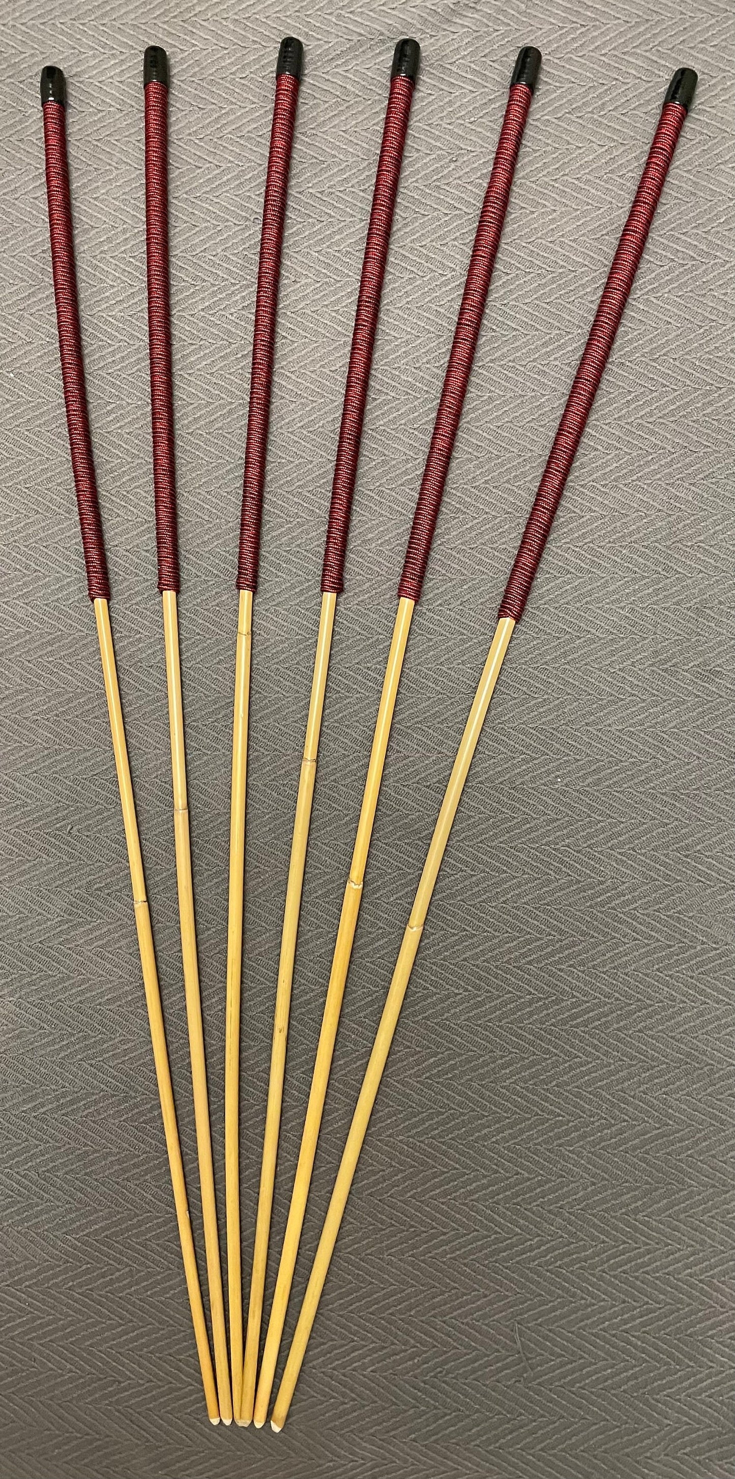 Set of 6 Whippy Swishy Thin Dragon Canes / School Canes / Falaka Canes - 95 cms Length - Burgundy Paracord Handles