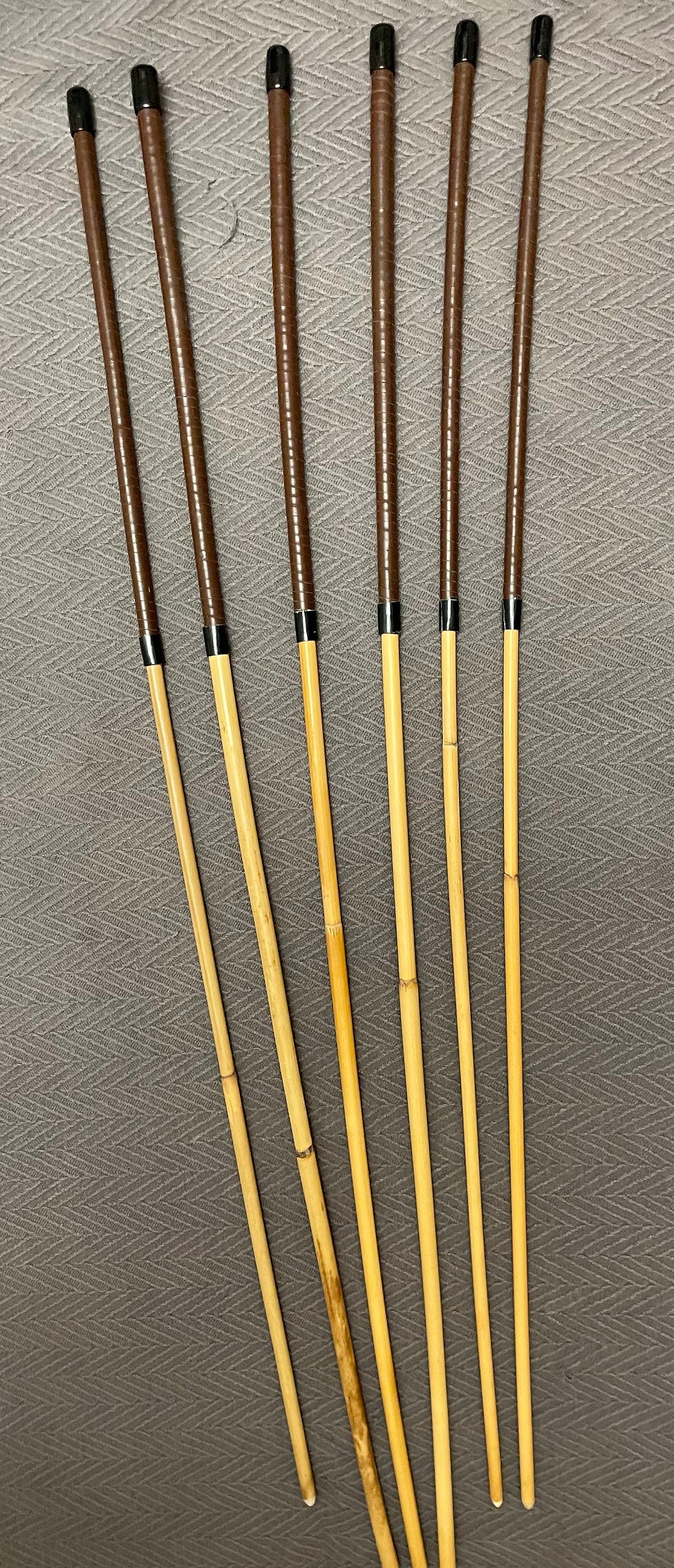 Professional Punitrix Set of 6 Classic Dragon Rattan Punishment Canes with Brandy Kangaroo Leather Handles