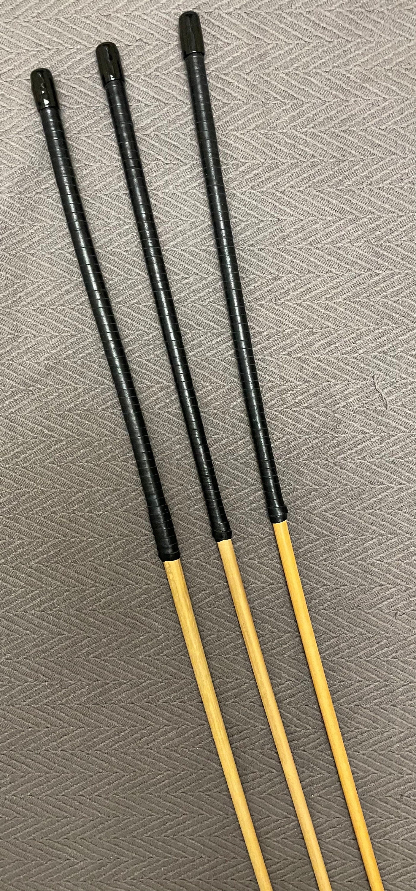 Set of 3 Knotless / No Knot Dragon Canes - 100 cms Length - Bllack Kangaroo Leather Handles - Englishvice Canes