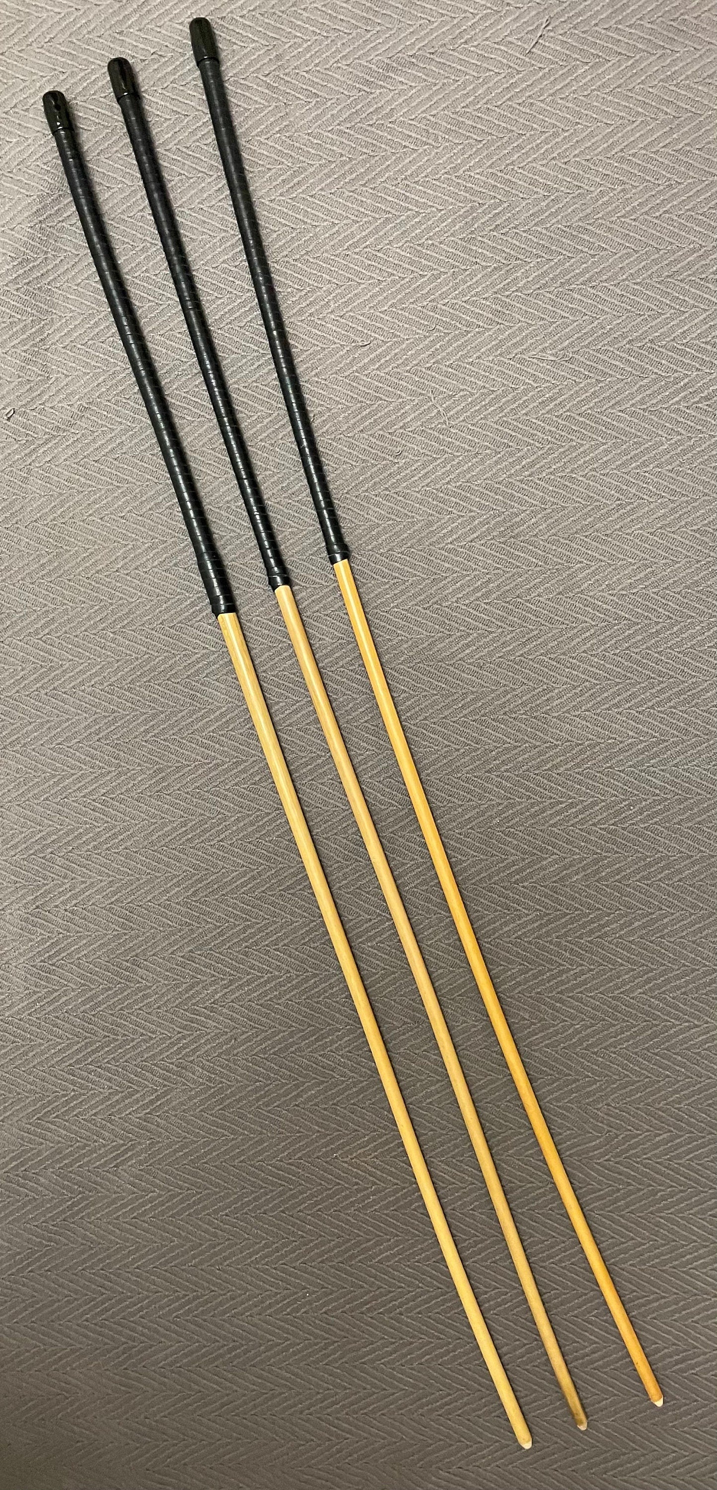 Set of 3 Knotless / No Knot Dragon Canes - 100 cms Length - Bllack Kangaroo Leather Handles - Englishvice Canes