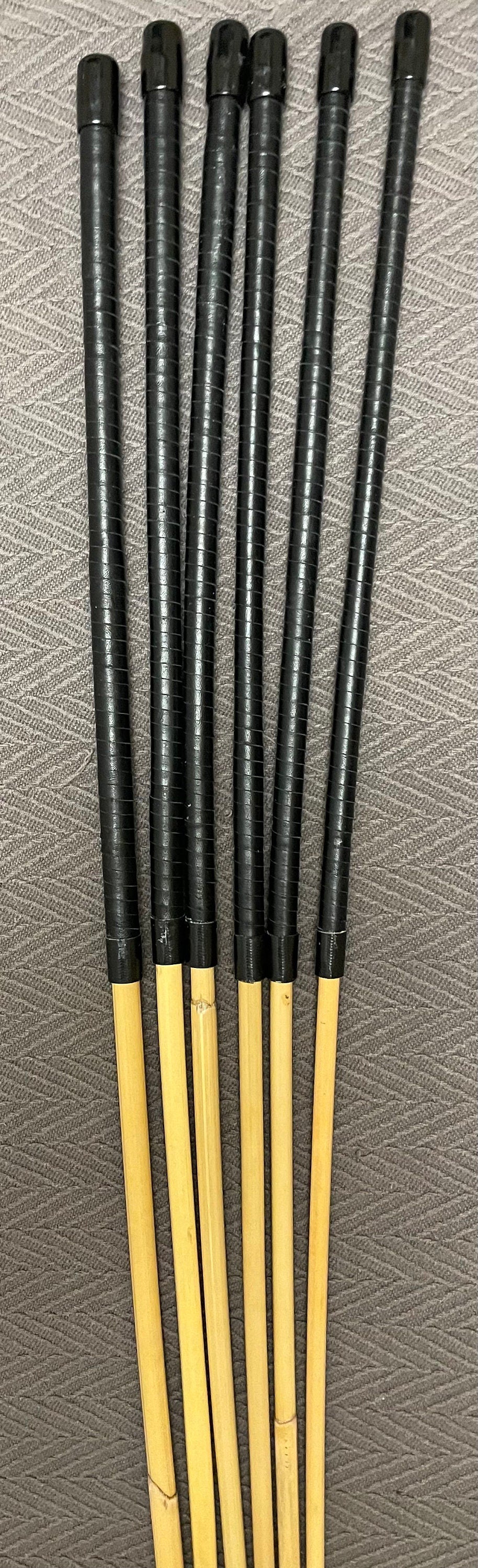 The Pro Domme Signature Set of 6 Long and Whippy Classic Dragon Canes - 100 cms Length - BLACK Kangaroo Leather Handles