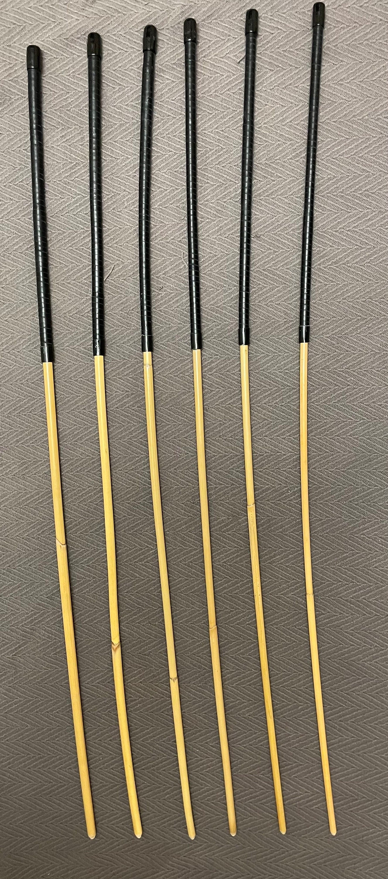 The Pro Domme Signature Set of 6 Long and Whippy Classic Dragon Canes - 100 cms Length - BLACK Kangaroo Leather Handles