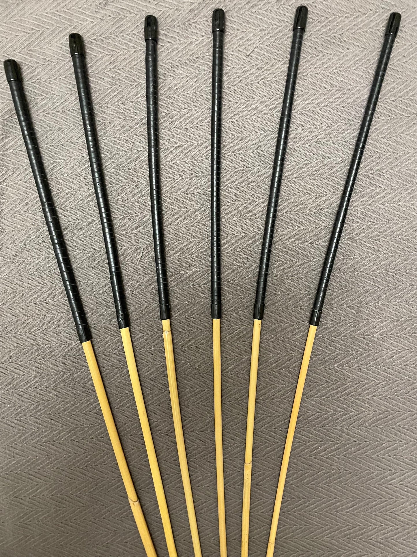 The Pro Domme Signature Set of 6 Long and Whippy Classic Dragon Canes - 100 cms Length - BLACK Kangaroo Leather Handles