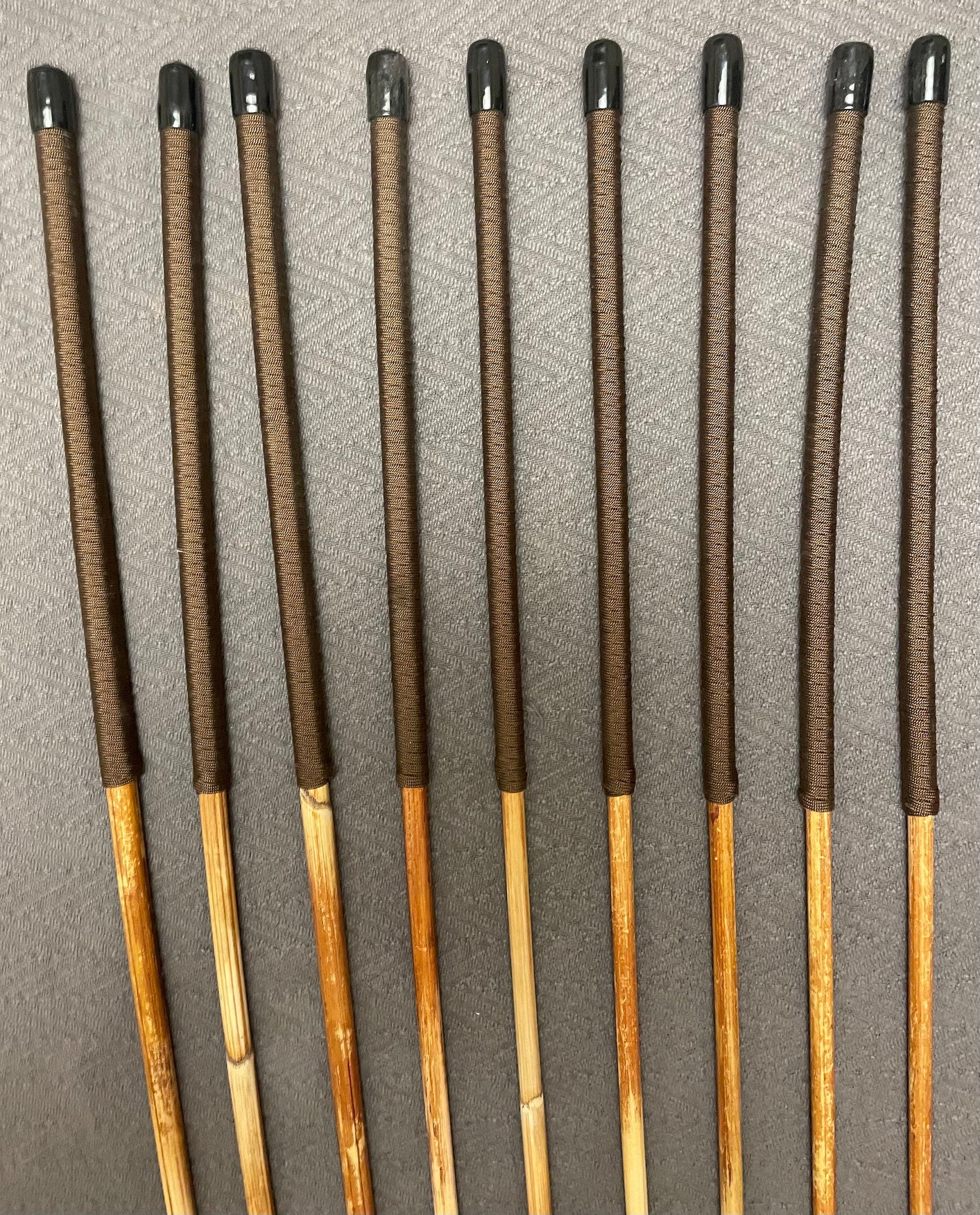 Set of 9 Classic Dragon Rattan Punishment Canes with Brown Paracord Handles - 95 cms Length - Sales Special