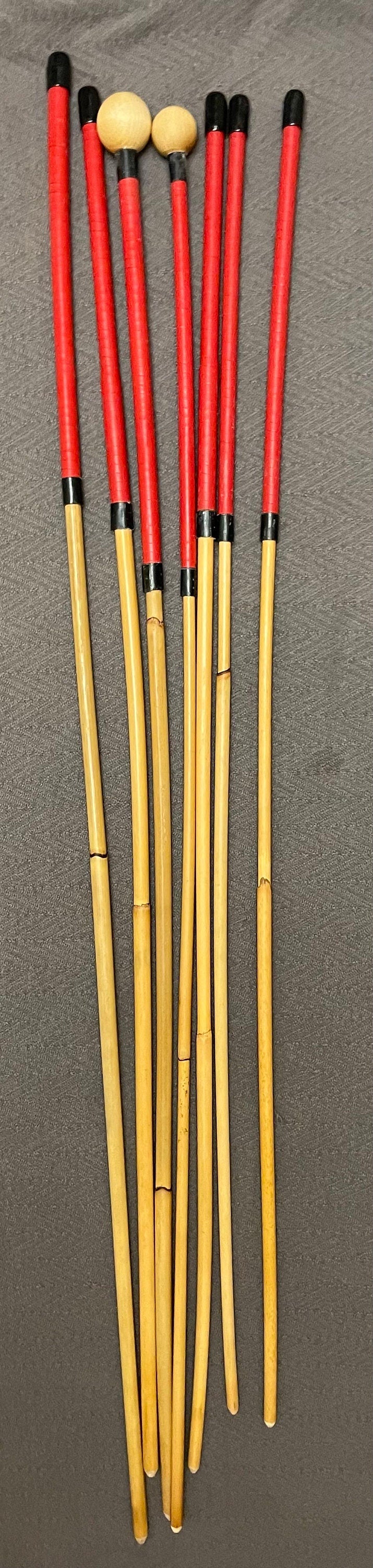 The Professional Punitrix Dungeon Set of 7 Classic Dragon Rattan Punishment Canes / School Canes / BDSM Canes - RED Roo Leather Handles