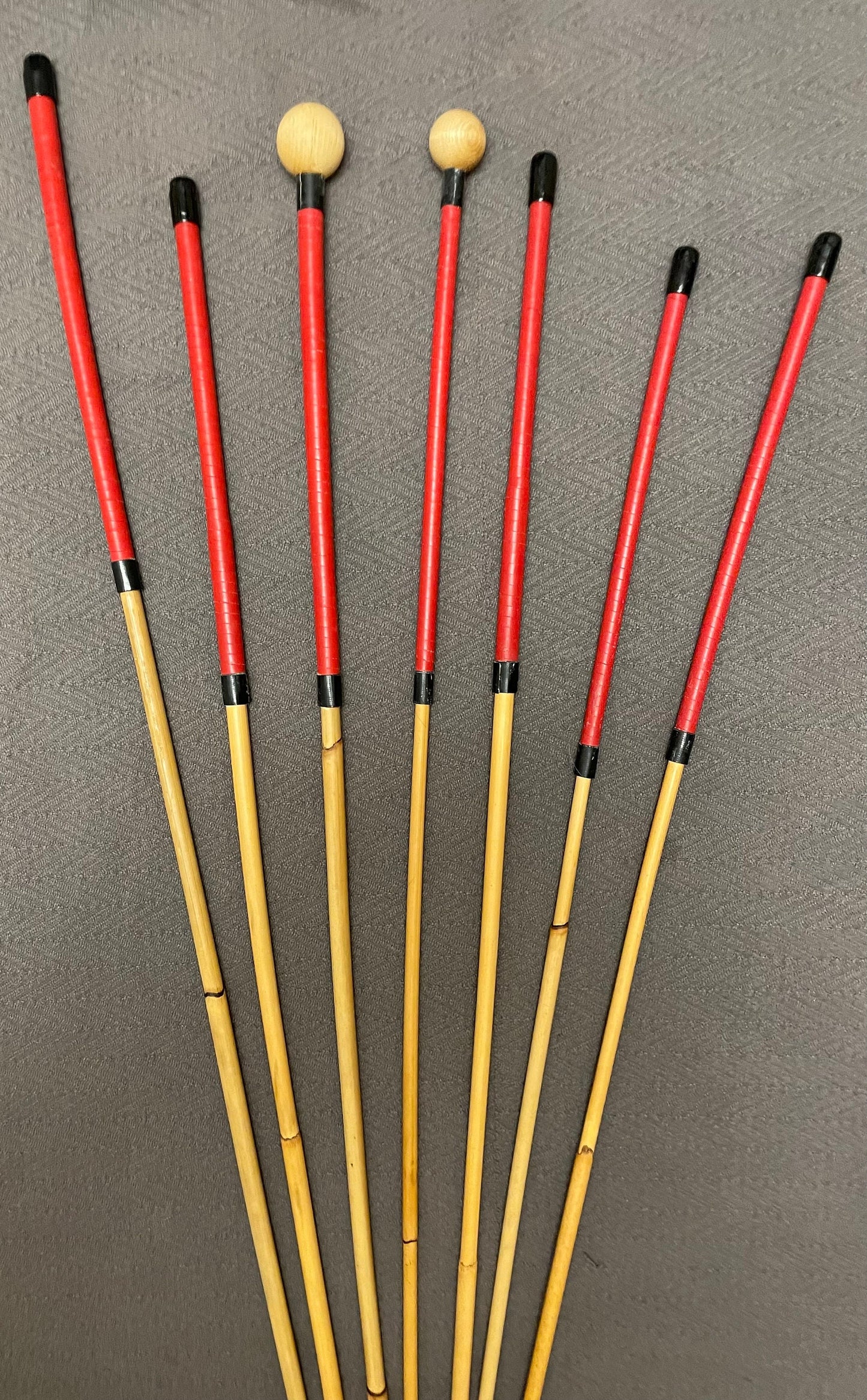 The Professional Punitrix Dungeon Set of 7 Classic Dragon Rattan Punishment Canes / School Canes / BDSM Canes - RED Roo Leather Handles