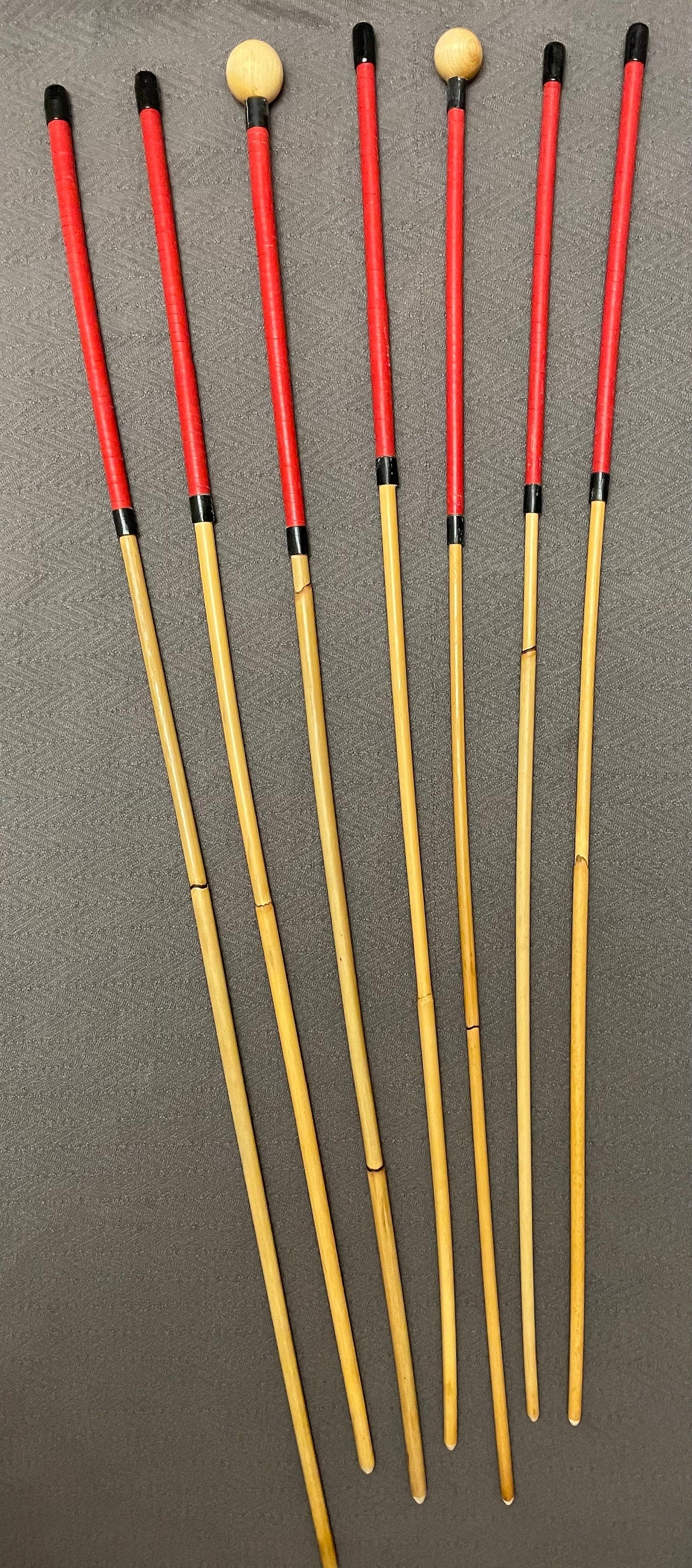 The Professional Punitrix Dungeon Set of 7 Classic Dragon Rattan Punishment Canes / School Canes / BDSM Canes - RED Roo Leather Handles