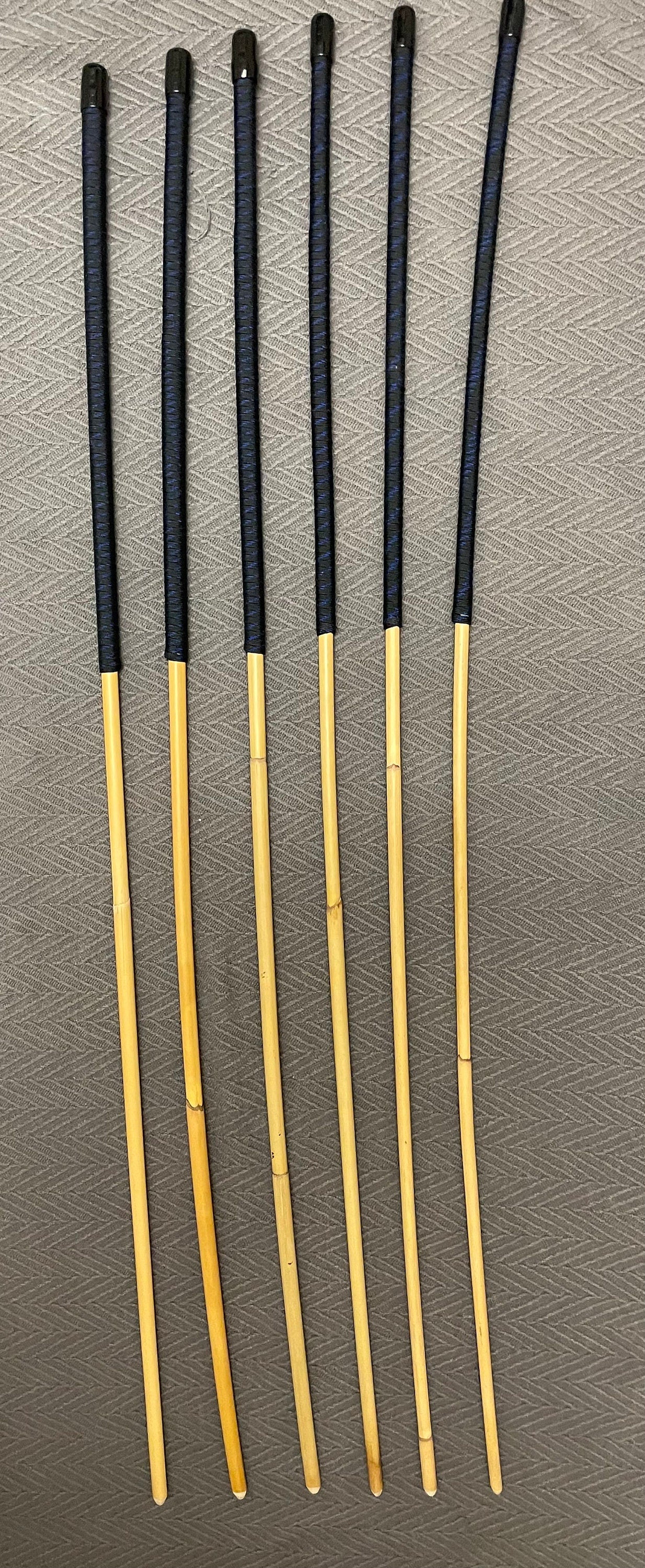 Set of 6 Classic Dragon Rattan Punishment Canes / School Canes / BDSM Canes - 95 cms Length - Black with Blue Paracord Handles