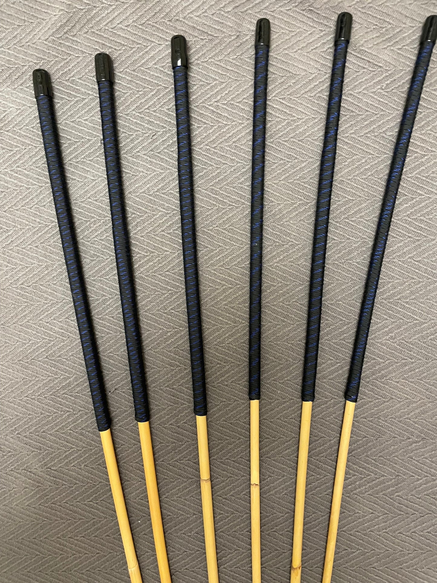 Set of 6 Classic Dragon Rattan Punishment Canes / School Canes / BDSM Canes - 95 cms Length - Black with Blue Paracord Handles