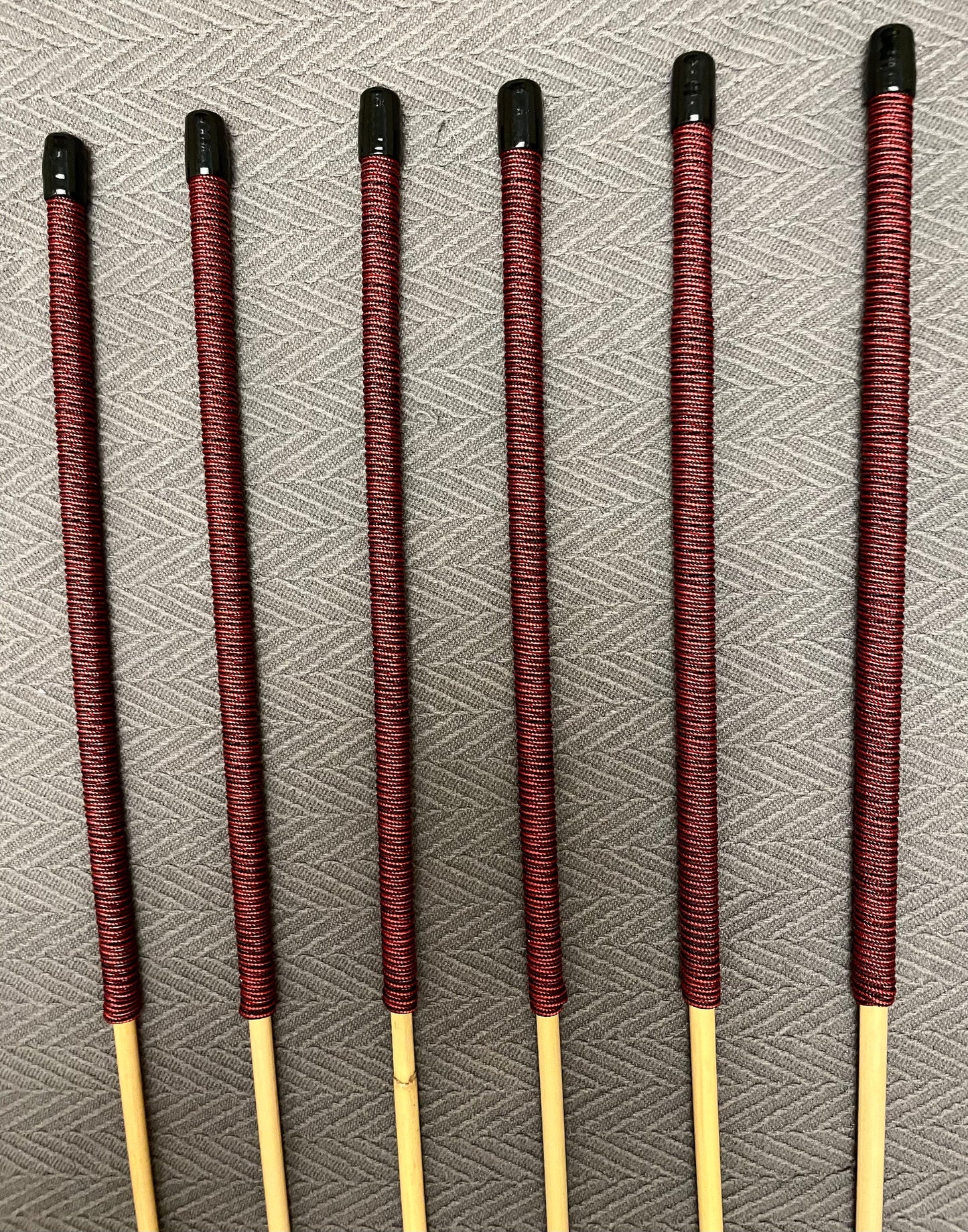 Set of 6 Whippy and Stingy Classic Dragon Canes / Thin Rattan Canes - Red & Black Paracord Handles