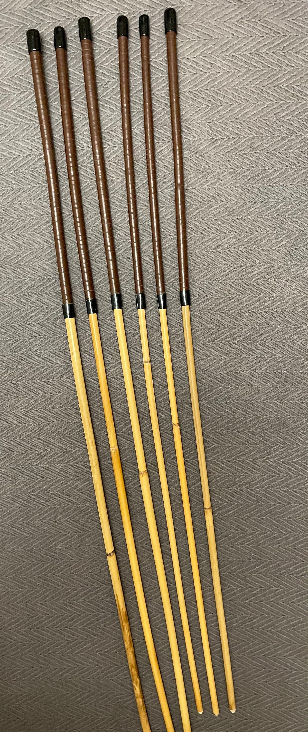 Professional Punitrix Set of 6 Classic Dragon Rattan Punishment Canes with Brandy Kangaroo Leather Handles