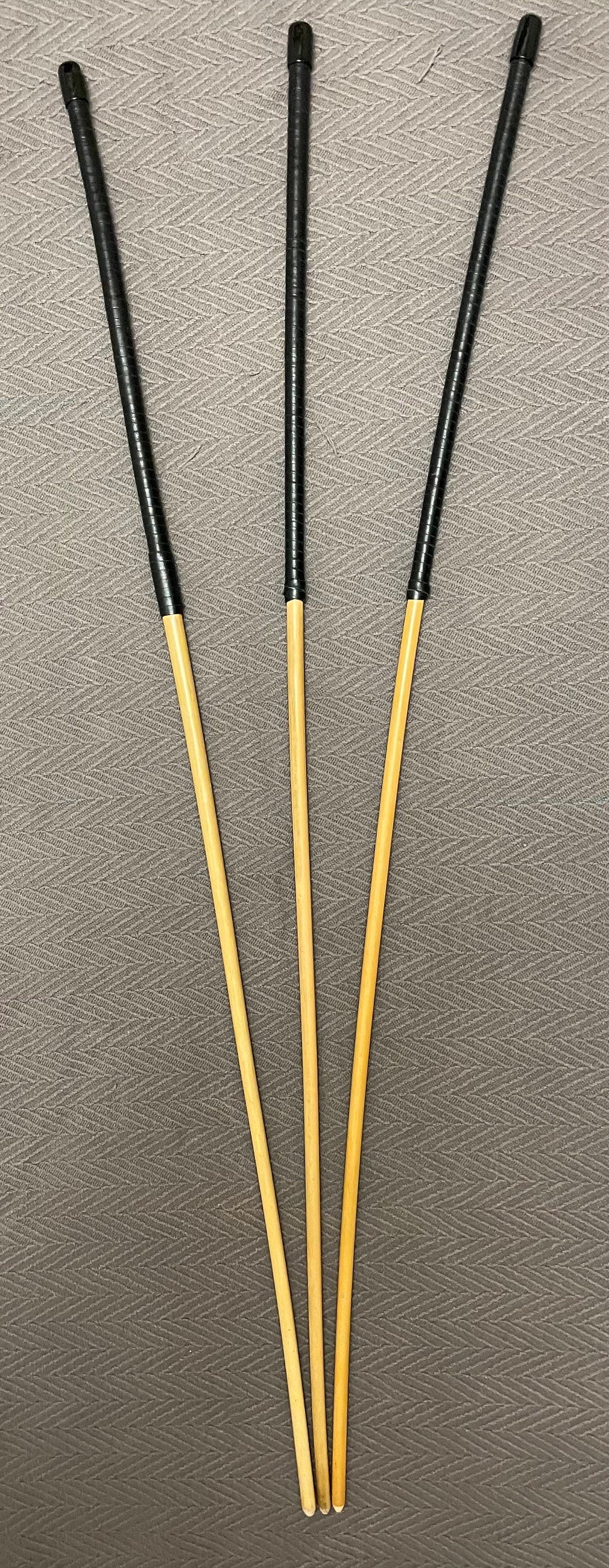 Set of 3 Knotless / No Knot Dragon Canes - 100 cms Length - Bllack Kangaroo Leather Handles - Englishvice Canes