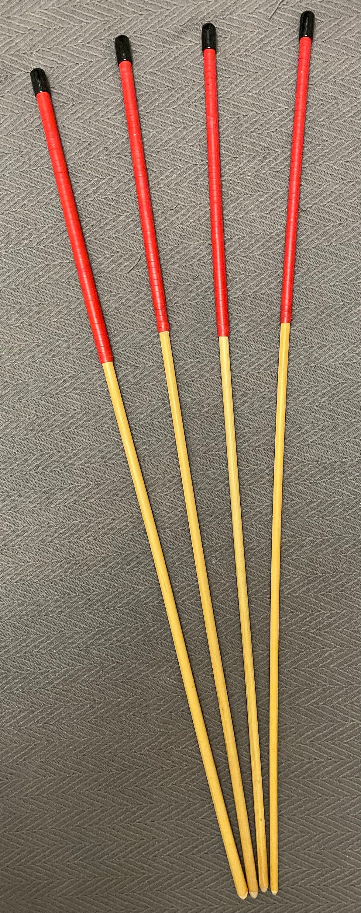 Set of 4 Knotless Dragon Canes / Ultimate Rattan Canes / No Knot Canes - 90 cms Length - Red Kangaroo Leather Handles