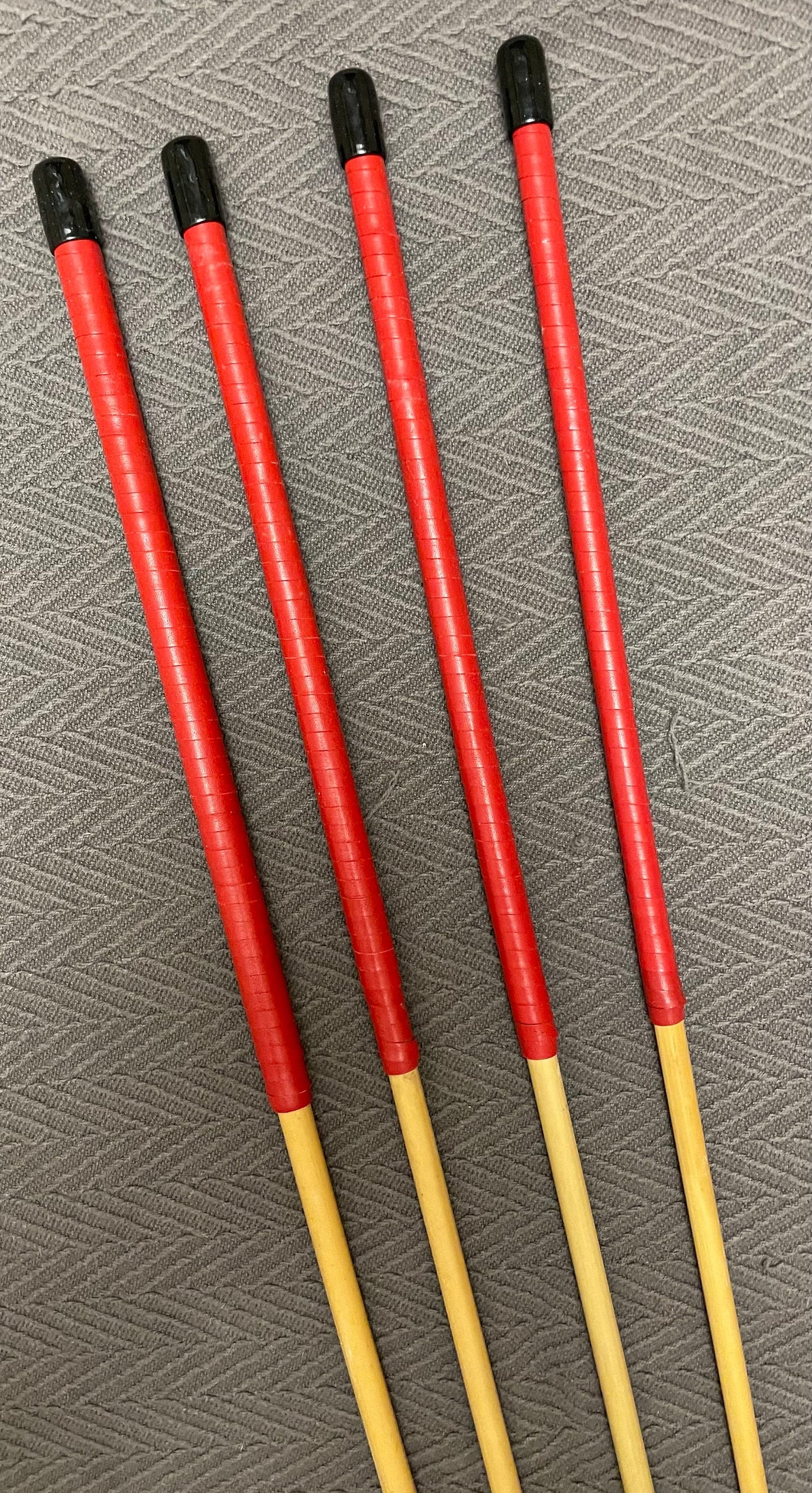 Set of 4 Knotless Dragon Canes / Ultimate Rattan Canes / No Knot Canes - 90 cms Length - Red Kangaroo Leather Handles