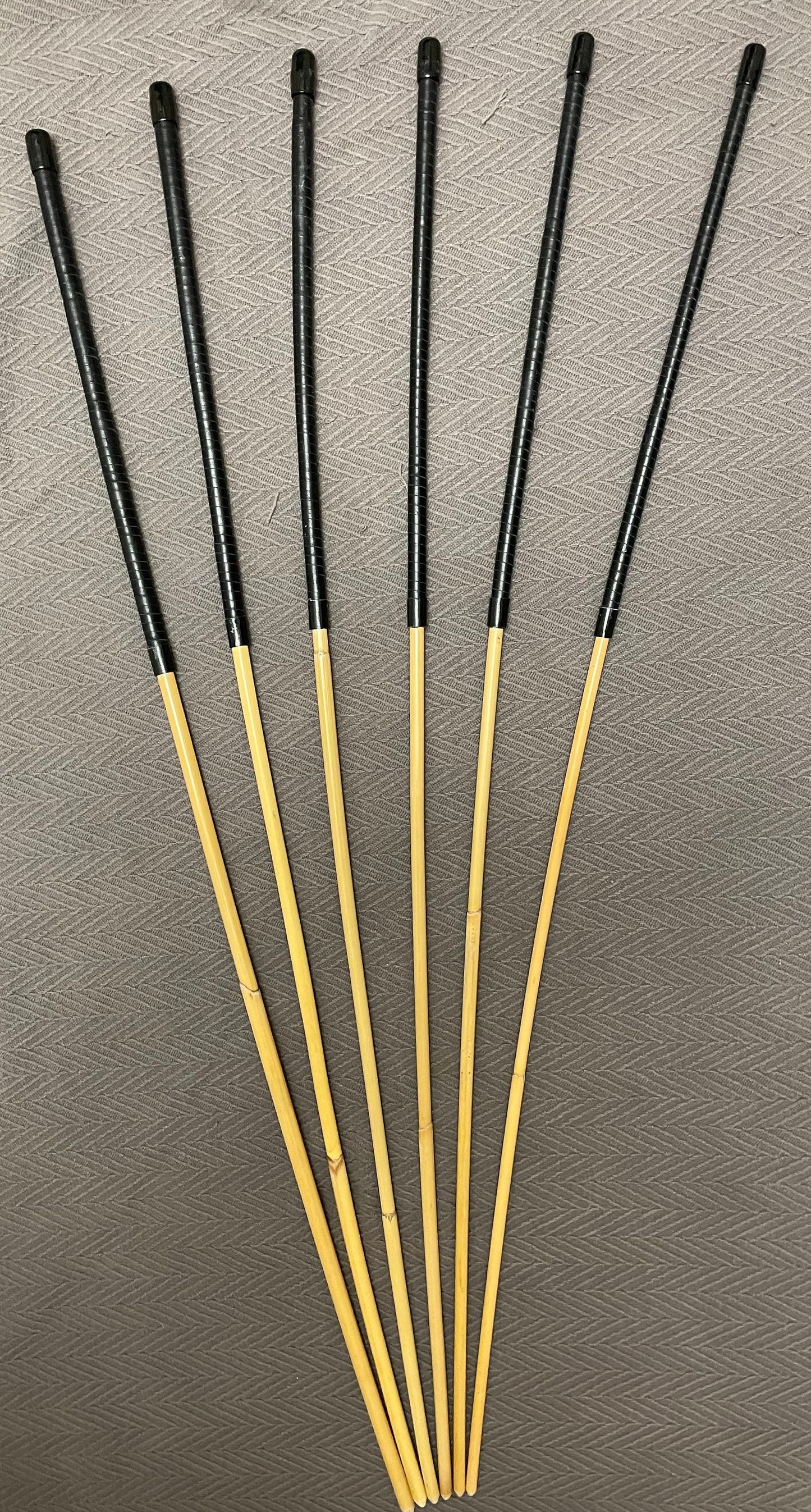 The Pro Domme Signature Set of 6 Long and Whippy Classic Dragon Canes - 100 cms Length - BLACK Kangaroo Leather Handles