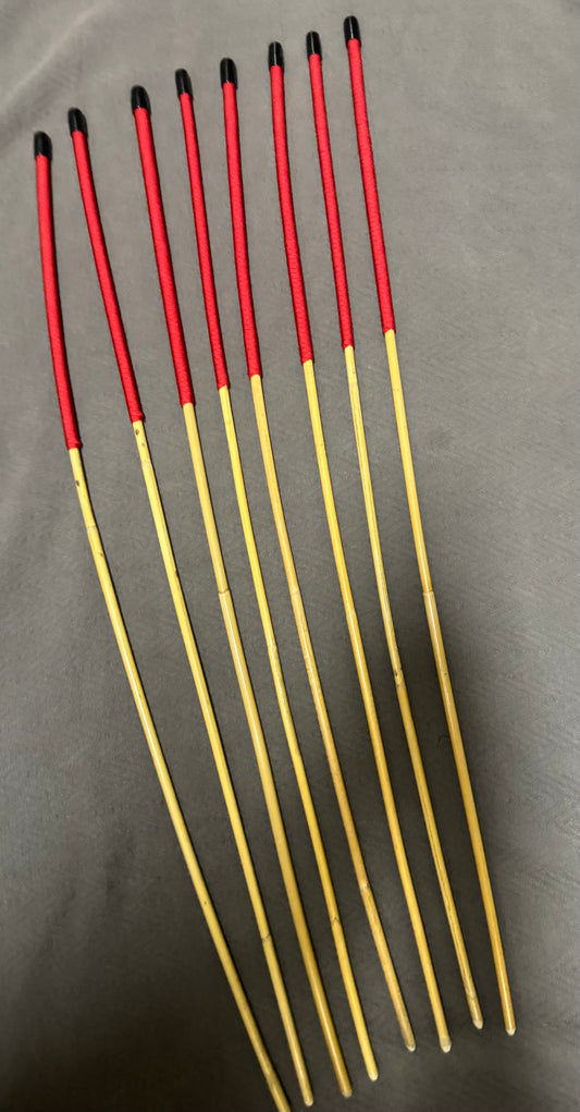 Set of 8 Whippy Swishy Thin Dragon Canes / School Canes / Falaka Canes - 90 cms L & 6 - 10 mm D - IMPERIAL RED Paracord Handles - Englishvice Canes