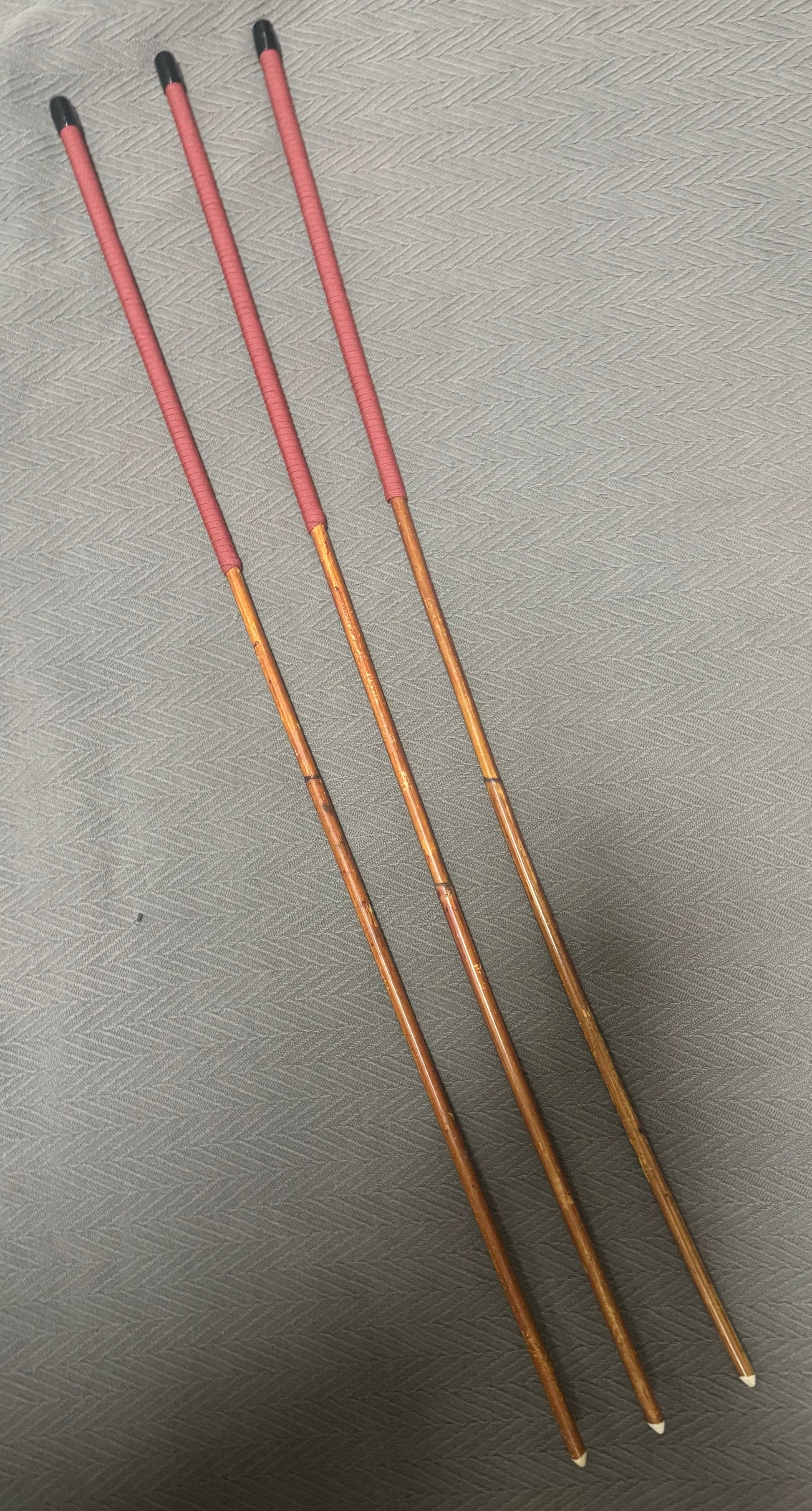 Set of 3 Smoked Dragon Rattan Canes with Imperial Red Paracord Handles - 95 to 98 cms L - 10 - 11.5 mm D - Englishvice Canes