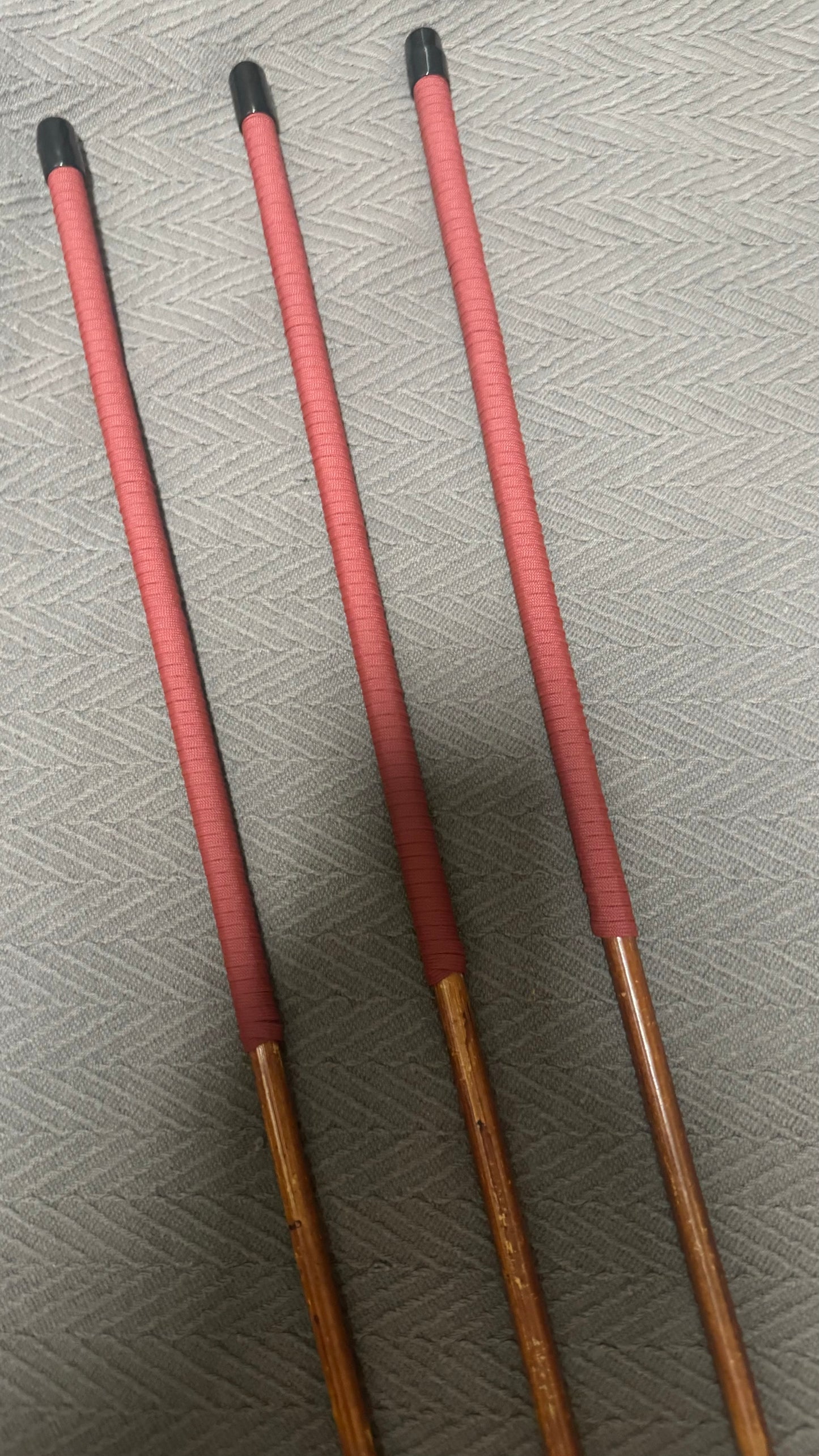 Set of 3 Smoked Dragon Rattan Canes with Imperial Red Paracord Handles - 95 to 98 cms L - 10 - 11.5 mm D - Englishvice Canes