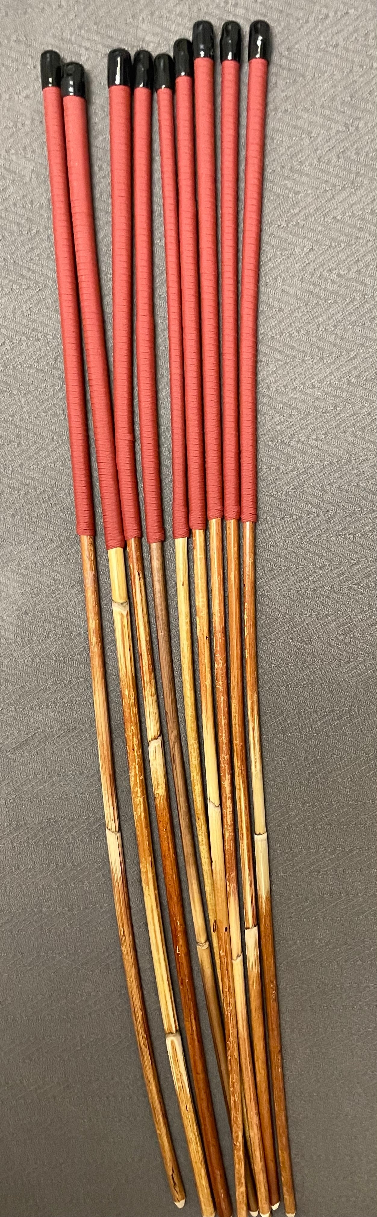 Set of 9 Classic Dragon Rattan Punishment Canes / BDSM Canes with Brick Red Paracord Handles - 95 cms Length - Englishvice Canes