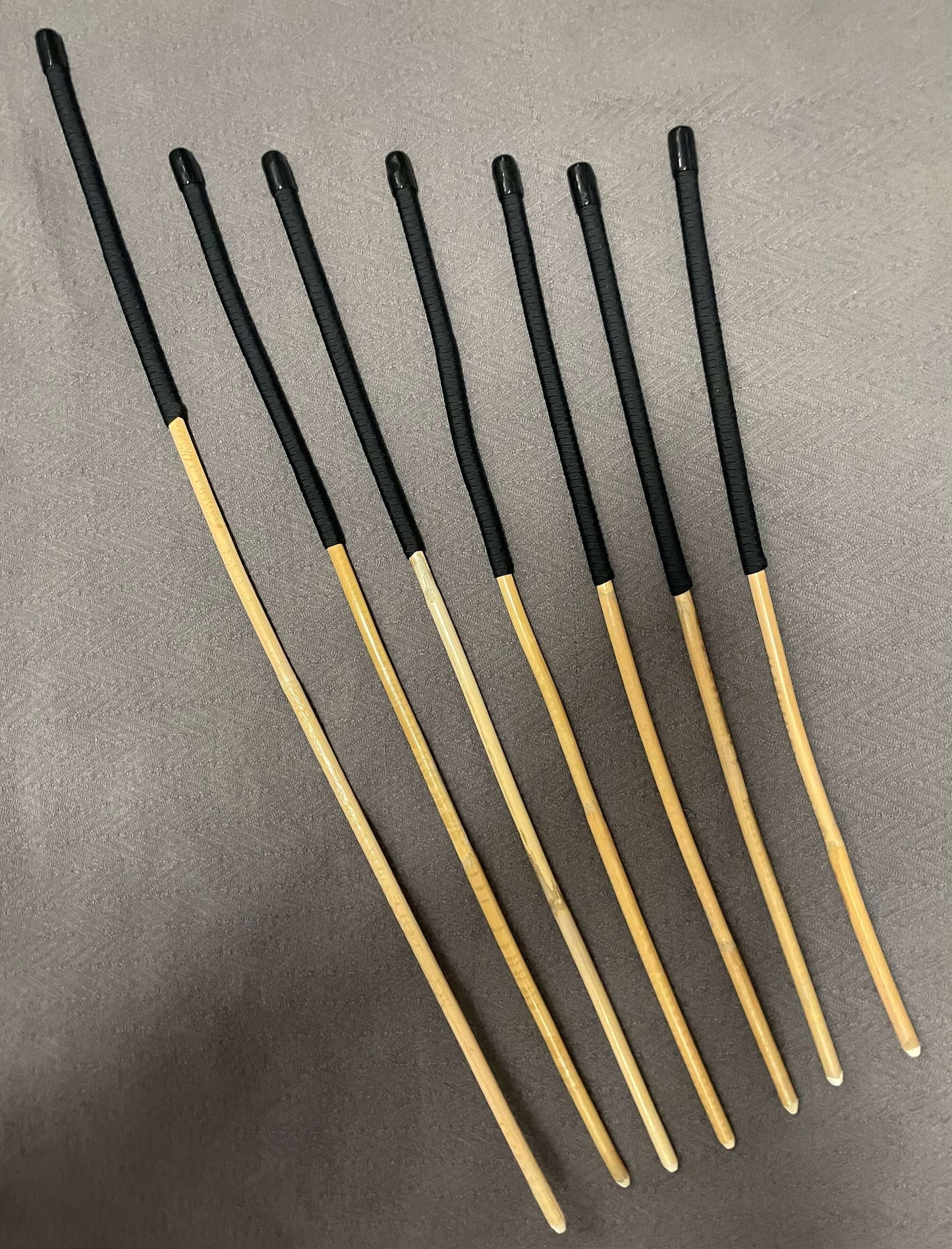 Set of 7 Kooboo Rattan Punishment canes with BLACK Paracord Handles - Englishvice Canes