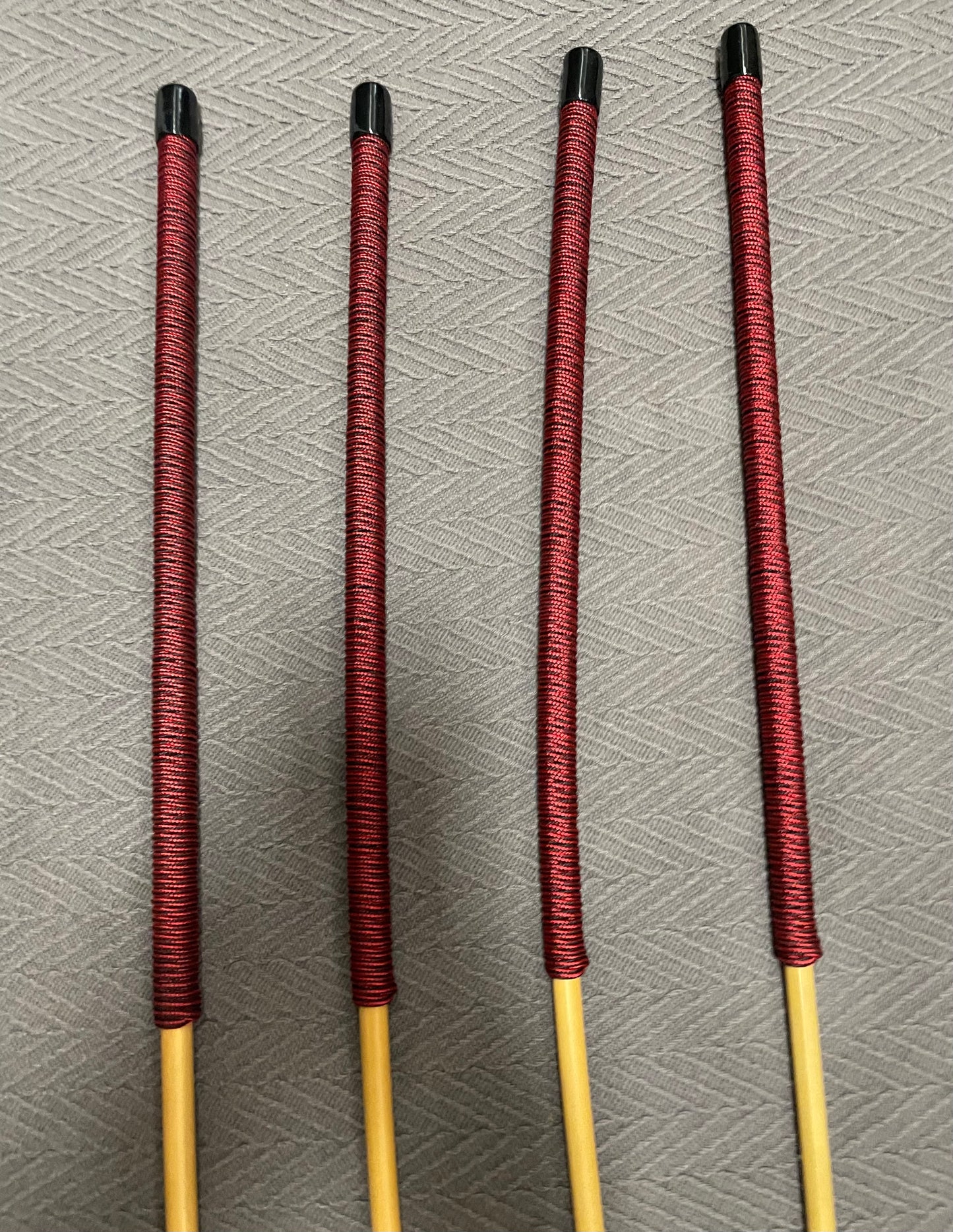 Pro Disciplinarian BDSM Toychest Essentials  - Set of 4 Classic Dragon Rattan Punishment Canes -  98 - 102 cms L - 14" BLACK / RED Kangaroo Leather Handles