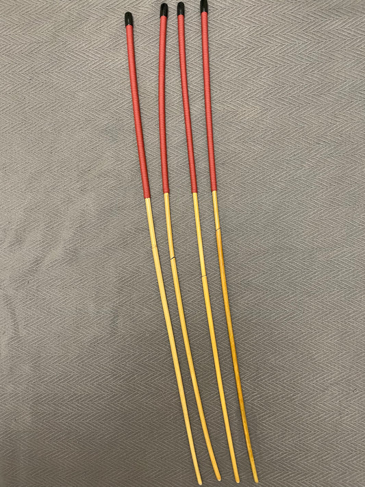 The Stinger Set of 4 Kooboo Rattan Canes / School Canes / Whippy Canes - WHIPPY AND THIN SET - 82 - 85 cms L & 6.5 - 8.5 mm D - 12 inch BLACK / RED Paracord Handles
