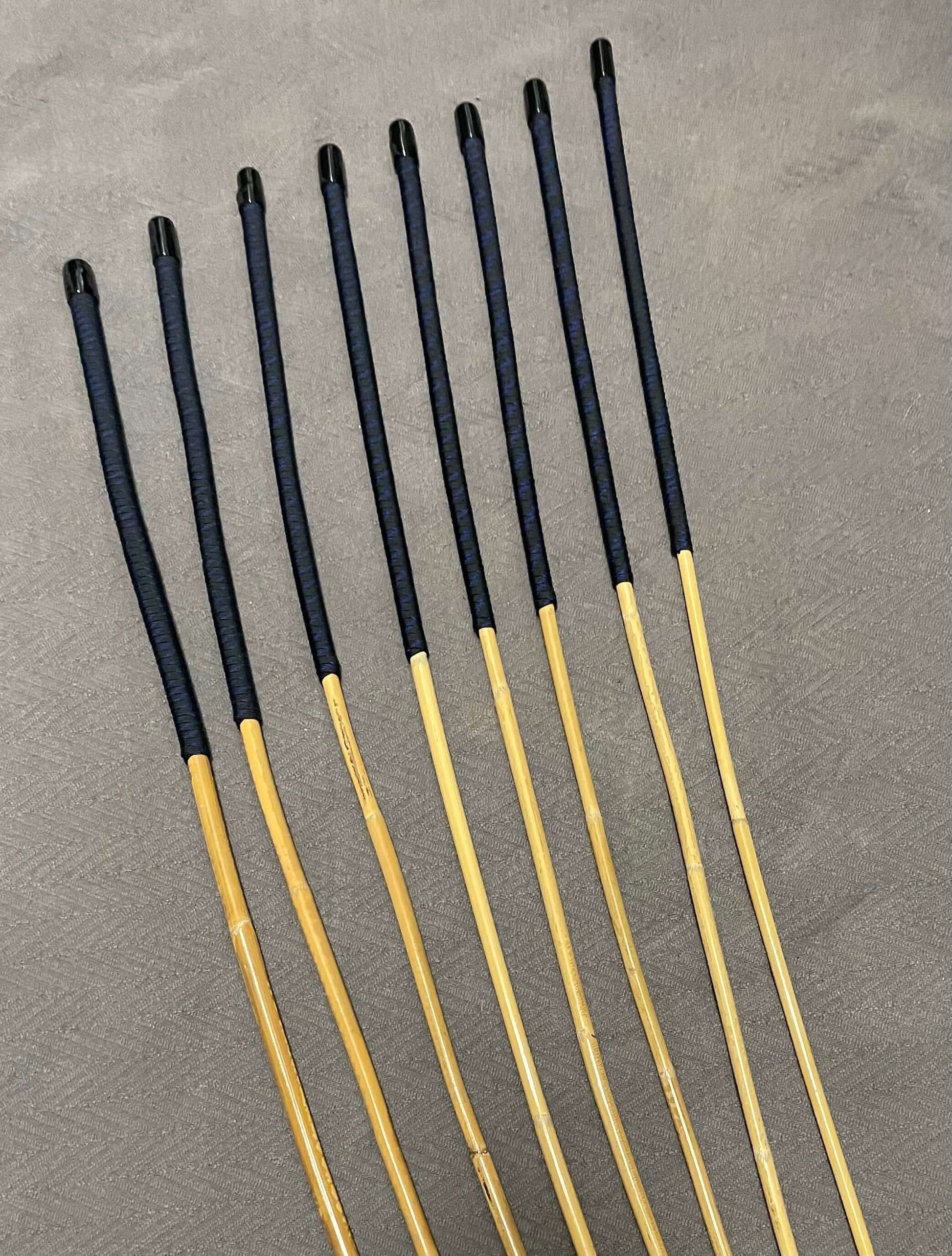 Set of 8 Kooboo Rattan Punishment canes - Blue Streak Paracord Handles - 83 to 87 cms Length - Englishvice Canes
