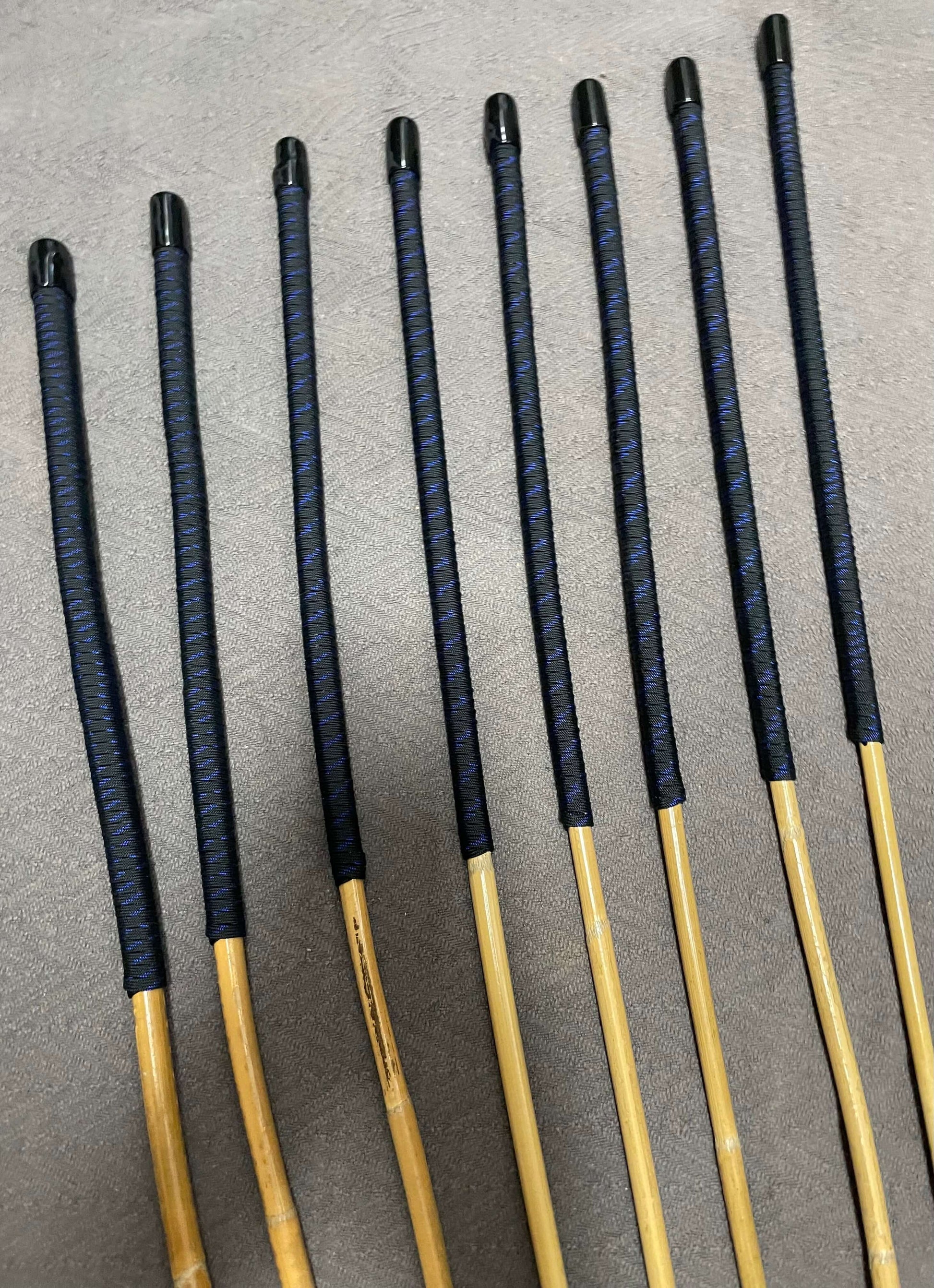 Set of 8 Kooboo Rattan Punishment canes - Blue Streak Paracord Handles - 83 to 87 cms Length - Englishvice Canes