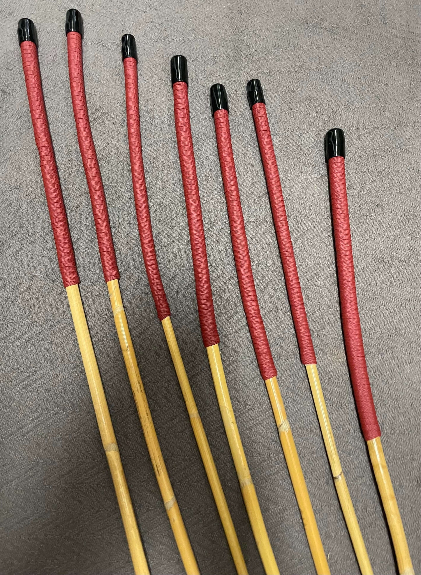 Beginner / Novice Set of 7 Classic Kooboo Rattan Punishment canes with BRICK RED Paracord Handles  - Englishvice Canes