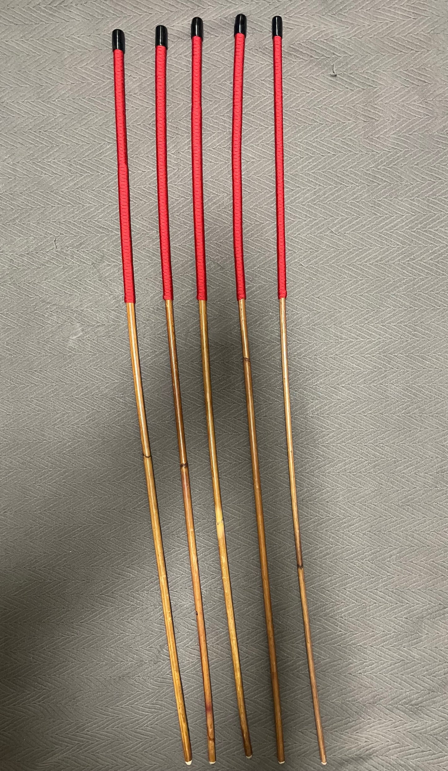 Set of 5 Smoked Dragon Rattan Canes with Imperial Red Paracord Handles - 100 cms Length - 7 - 11.5 mm Diameters - Englishvice Canes
