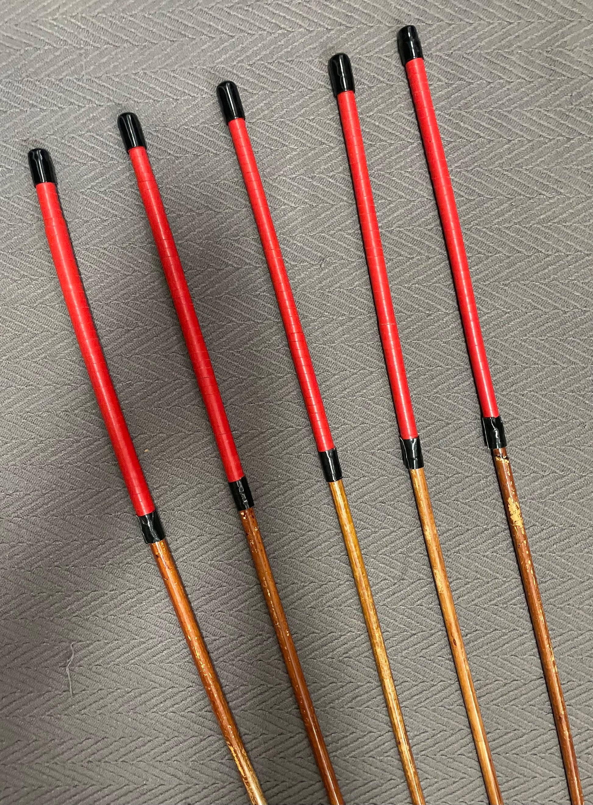 Sales Special Set of 5 Smoked Dragon Rattan Canes / Whipping Canes - 100 cms Length - RED or BLACK Kangaroo Leather Handles-  - Englishvice Canes