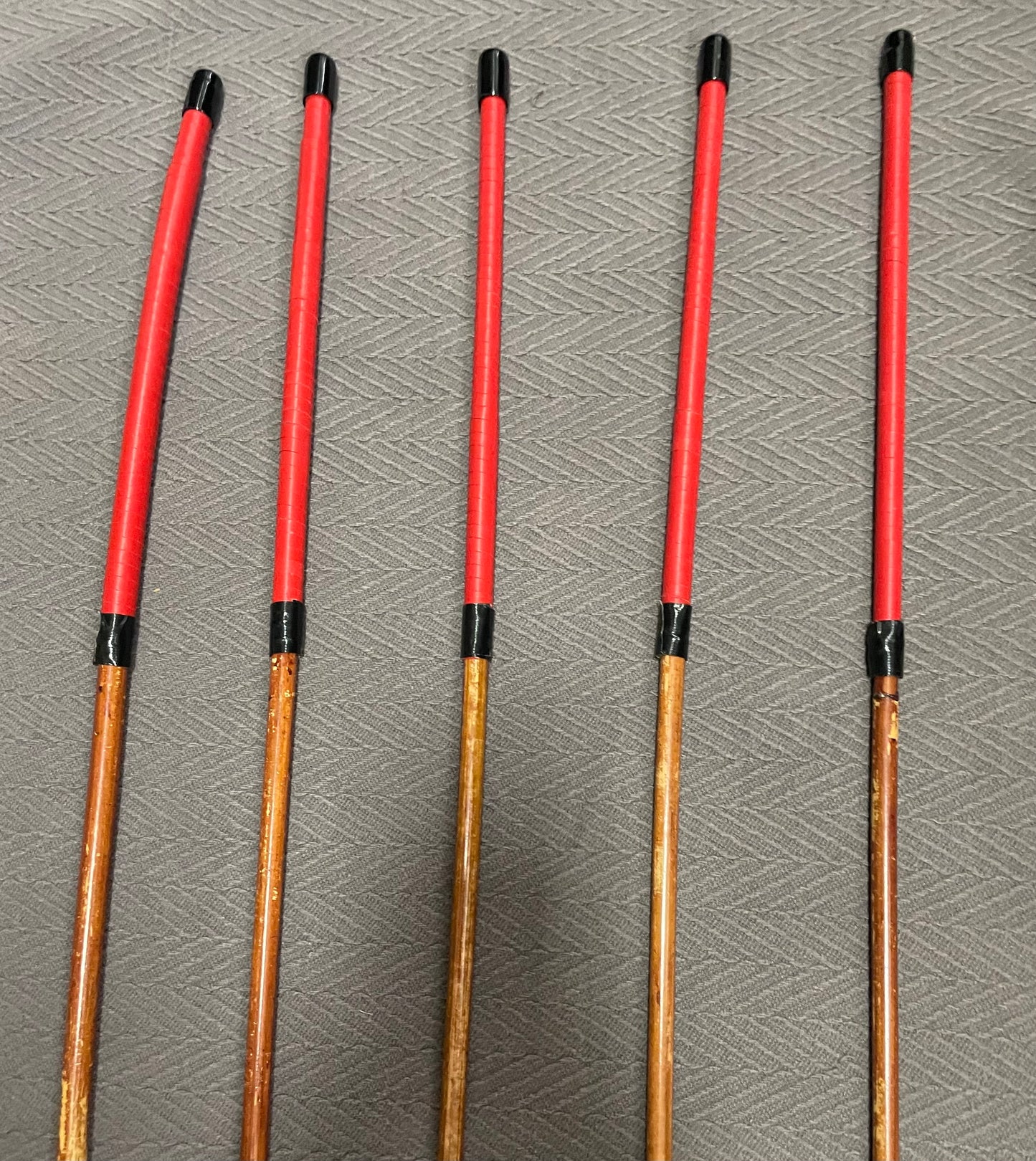 Sales Special Set of 5 Smoked Dragon Rattan Canes / Whipping Canes - 100 cms Length - RED or BLACK Kangaroo Leather Handles-  - Englishvice Canes