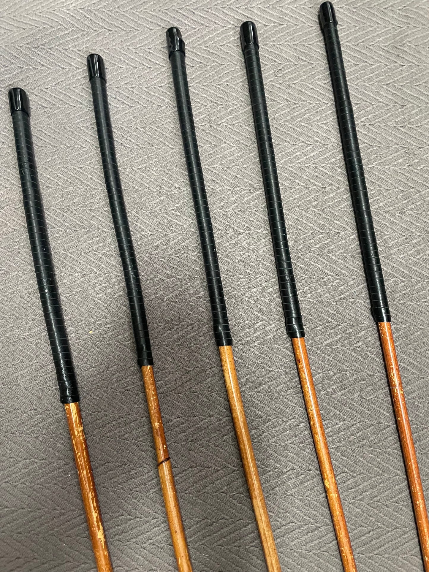 Sales Special Set of 5 Smoked Dragon Rattan Canes / Whipping Canes - 100 cms Length - RED or BLACK Kangaroo Leather Handles-  - Englishvice Canes