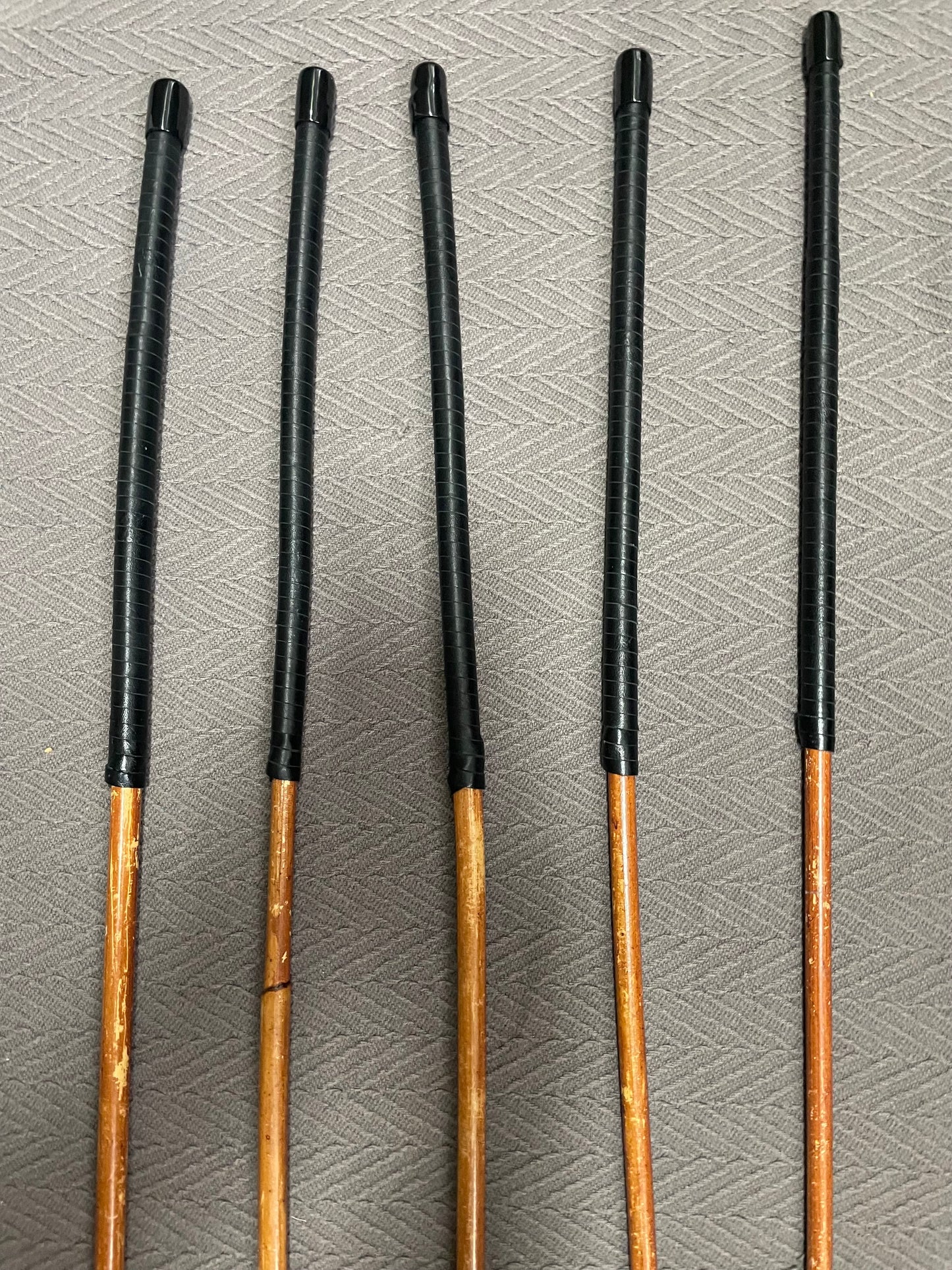 Sales Special Set of 5 Smoked Dragon Rattan Canes / Whipping Canes - 100 cms Length - RED or BLACK Kangaroo Leather Handles-  - Englishvice Canes