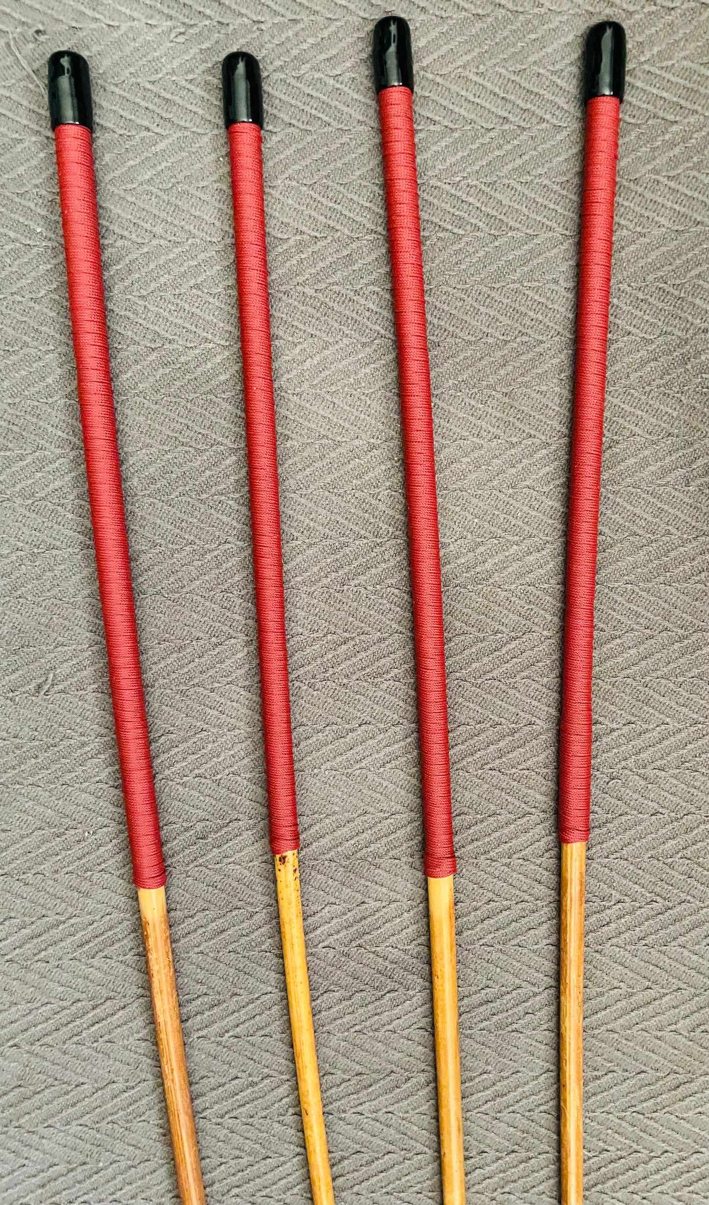 Knotless Golden / Honey Smoked Dragon Canes / Ultimate Golden Dragon Canes Set of 4 - 90 to 92 cms L & 8 - 11.5 mm D - 12" Brick Red Paracord Handles