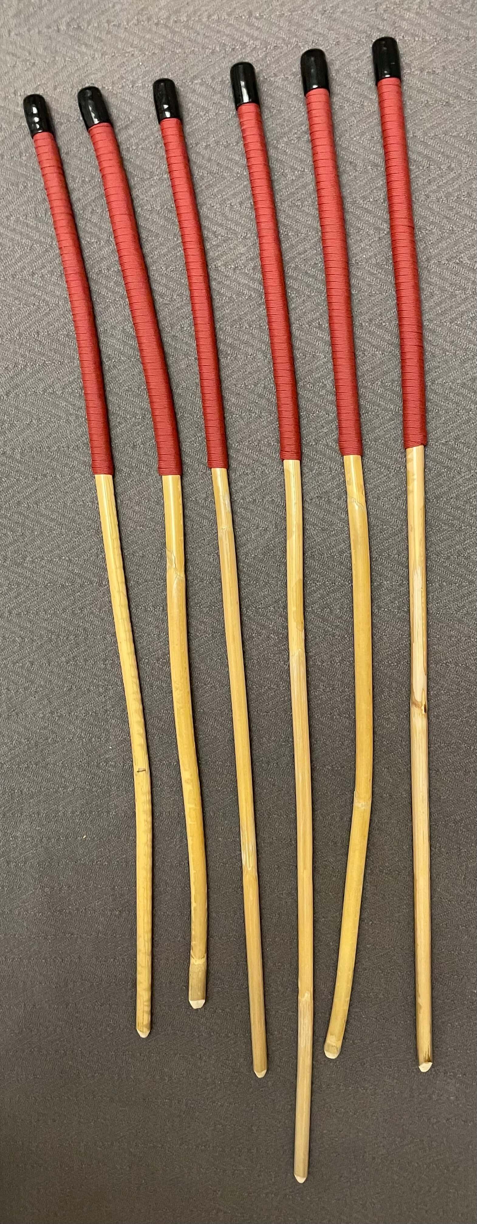 Set of 6 Classic Kooboo Rattan Punishment canes with RED Paracord Handles - Beginner / Novice Cane Set